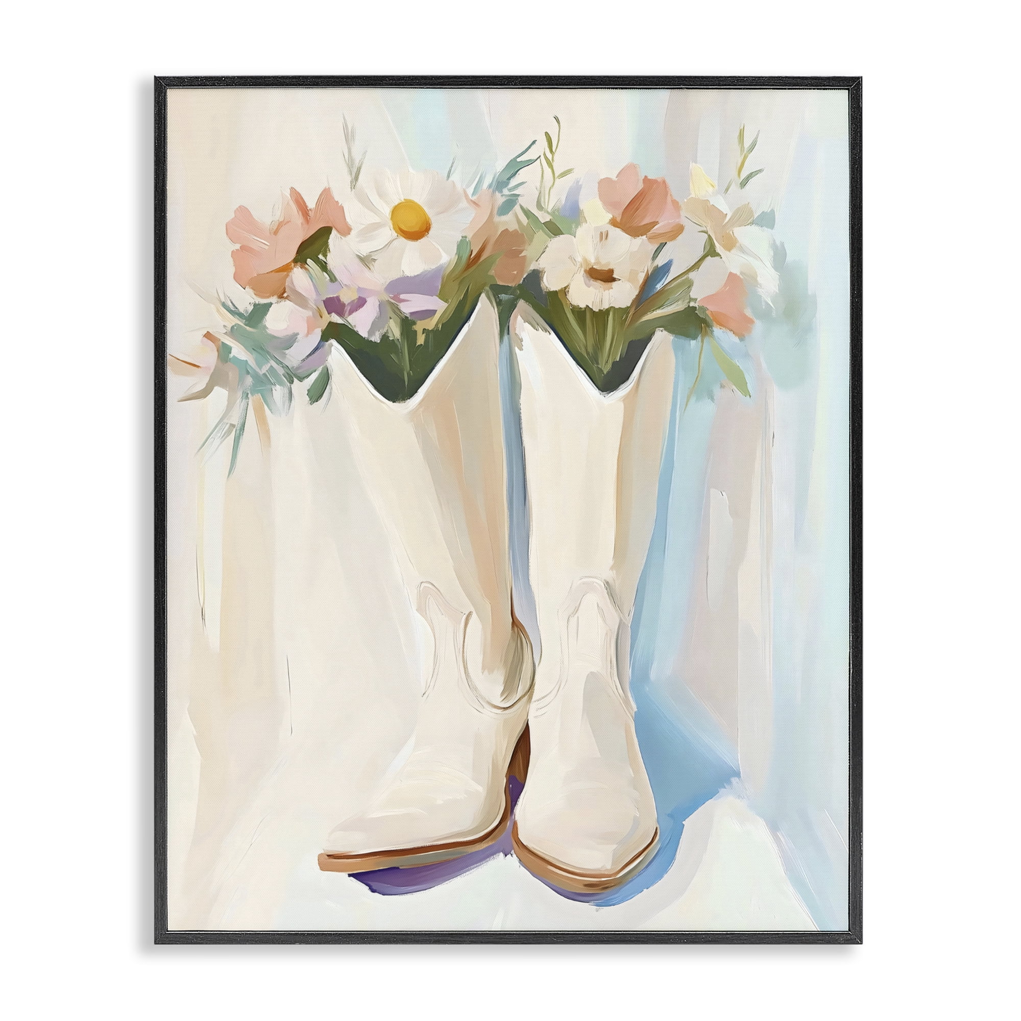 Stupell Industries Floral White Cowgirl Boots Black Framed Giclee Art, design by The Prints Vibe