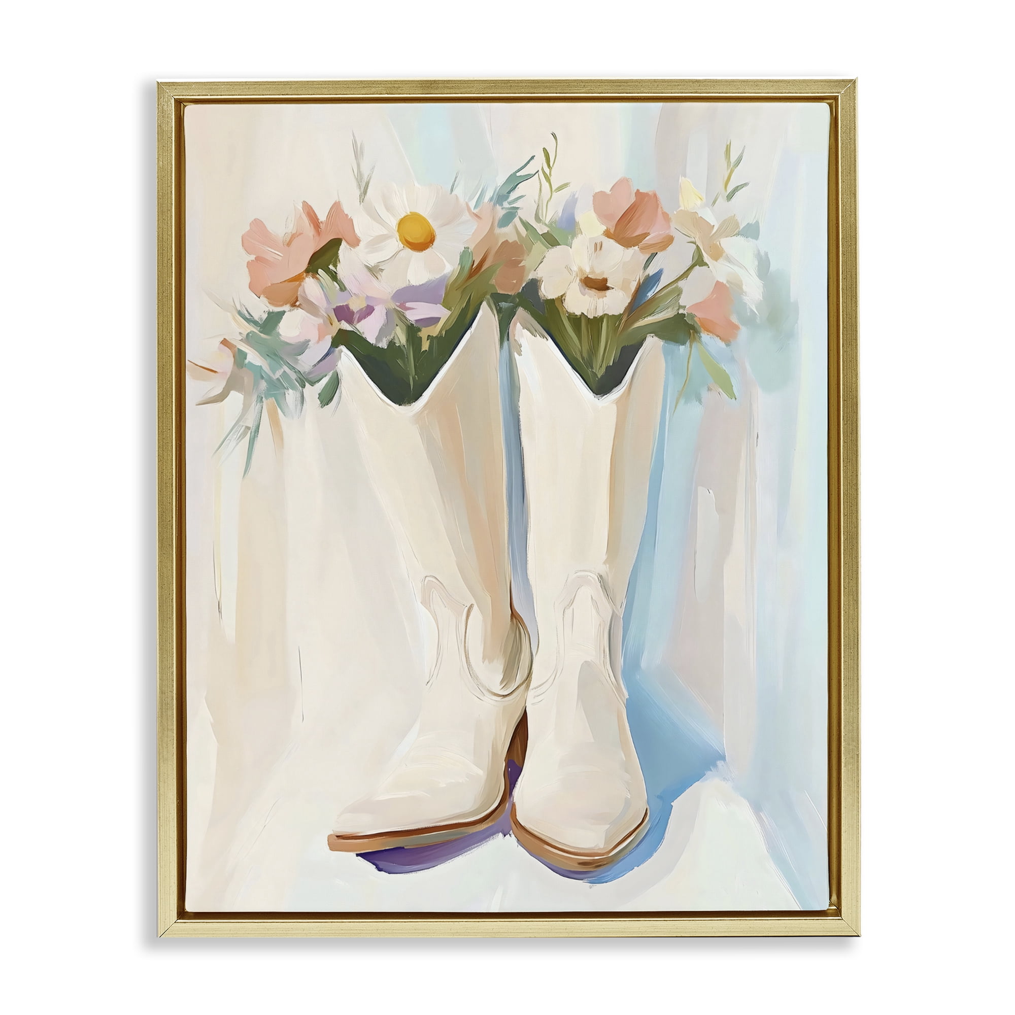 Stupell Industries Floral White Cowgirl Boots Gold Framed Floater Canvas Wall Art, design by The Prints Vibe