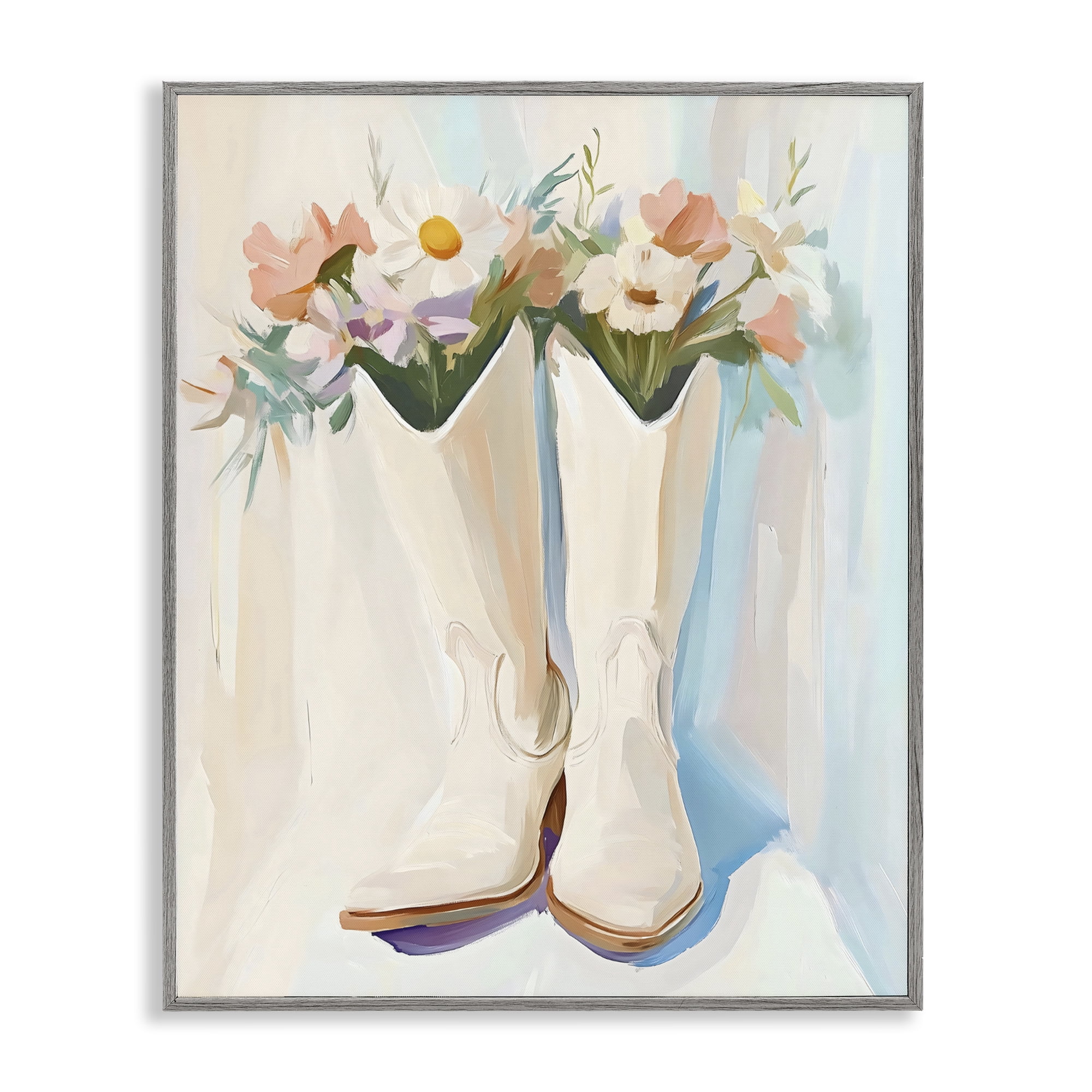 Stupell Industries Floral White Cowgirl Boots Gray Framed Giclee Art, design by The Prints Vibe