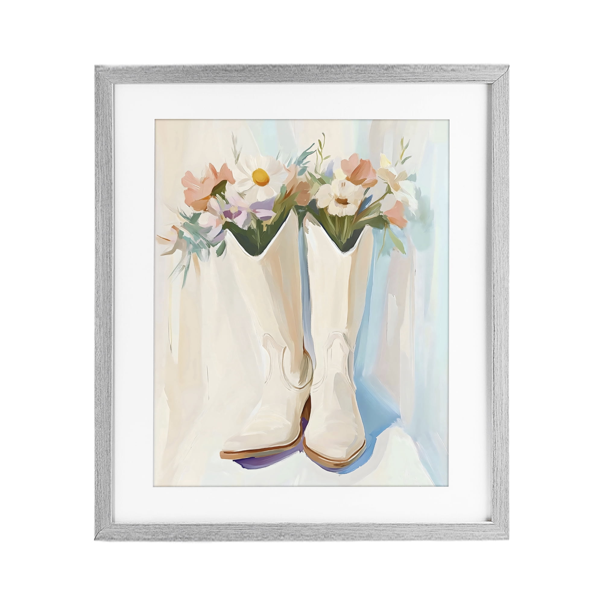 Stupell Industries Floral White Cowgirl Boots Gray Framed Print Under Glass, design by The Prints Vibe