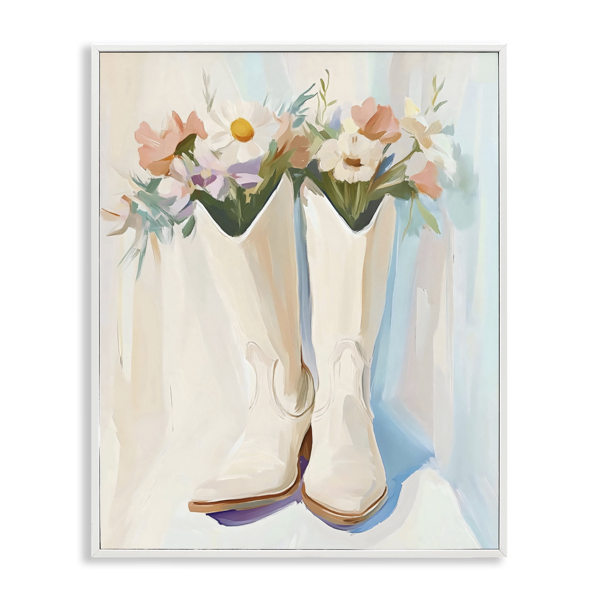 Stupell Industries Floral White Cowgirl Boots White Framed Giclee Art, design by The Prints Vibe