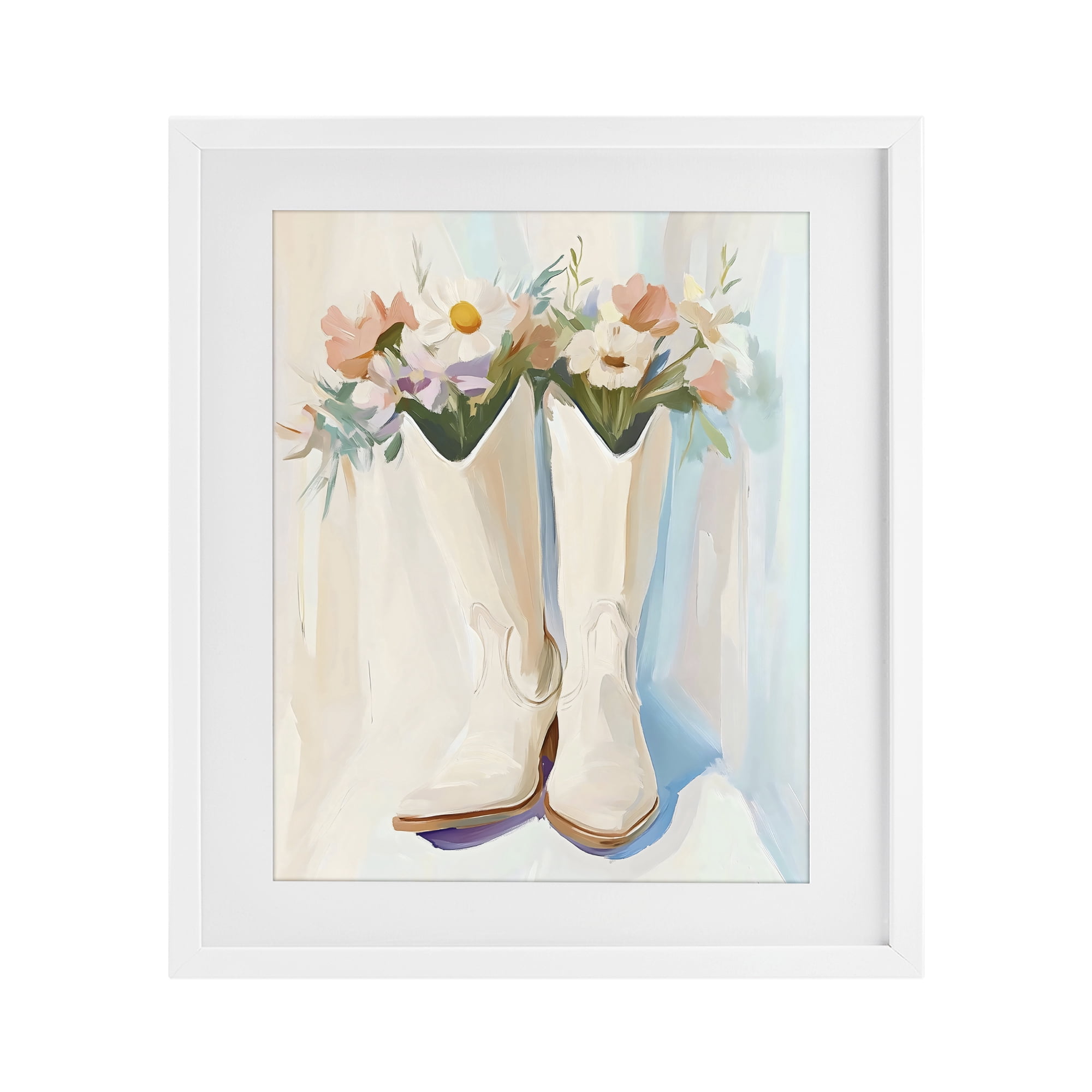 Stupell Industries Floral White Cowgirl Boots White Framed Print Under Glass, design by The Prints Vibe