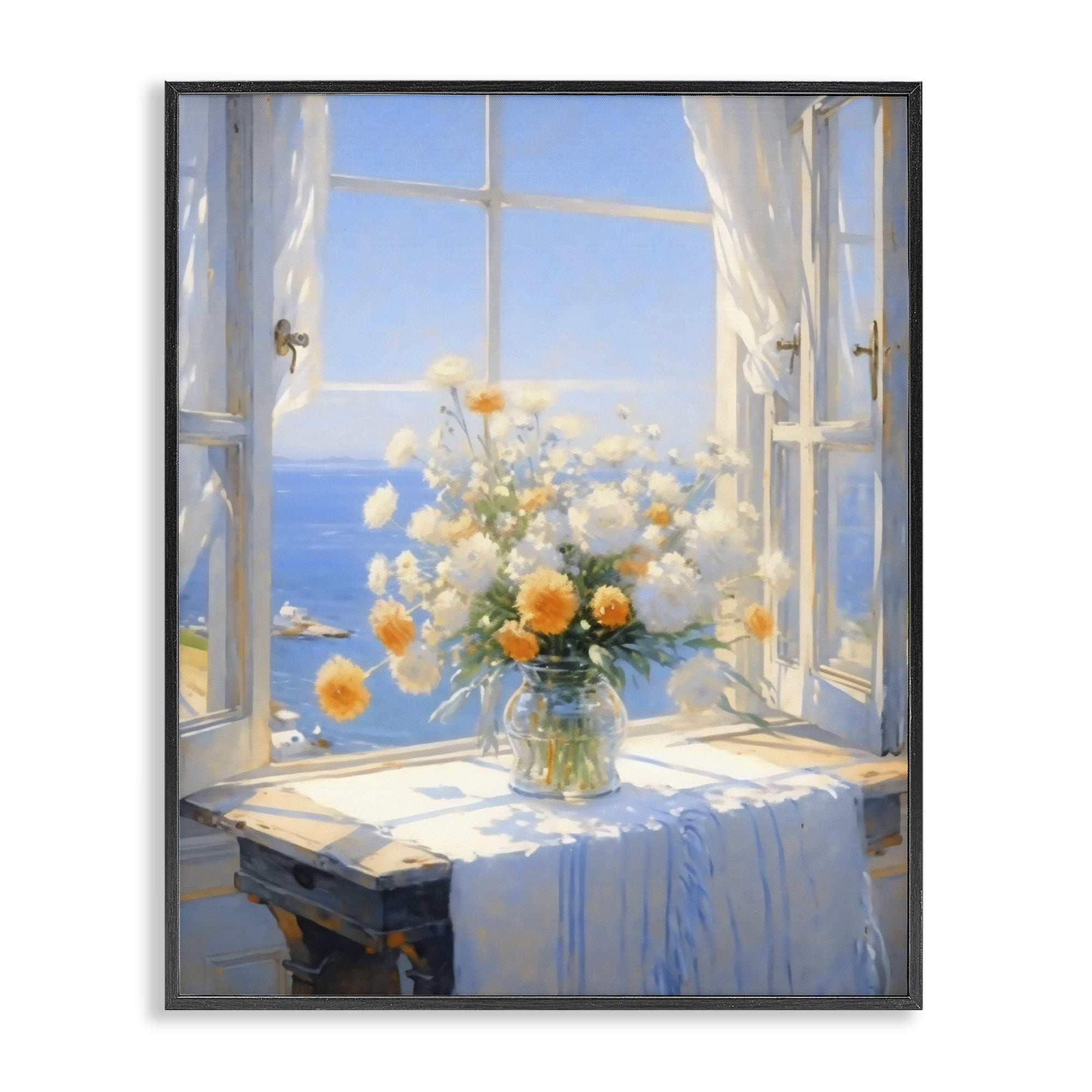 Stupell Industries Floral Window View of Sea Black Framed Giclee Art, design by Creative Studio