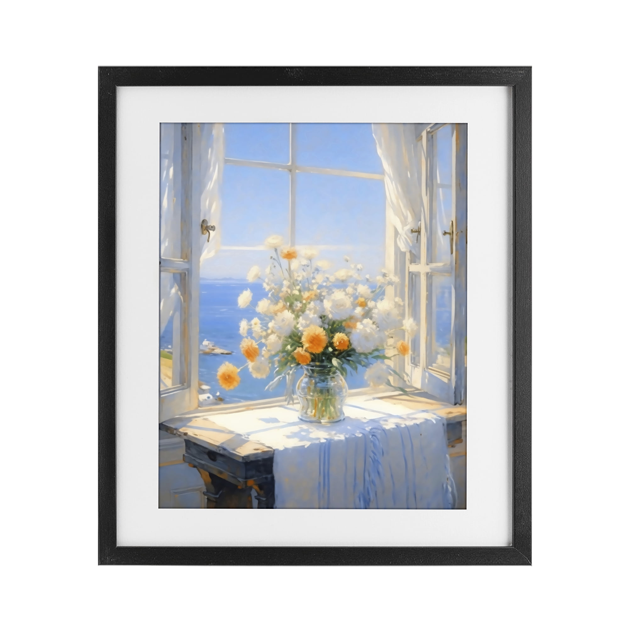 Stupell Industries Floral Window View of Sea Black Framed Print Under Glass, design by Creative Studio