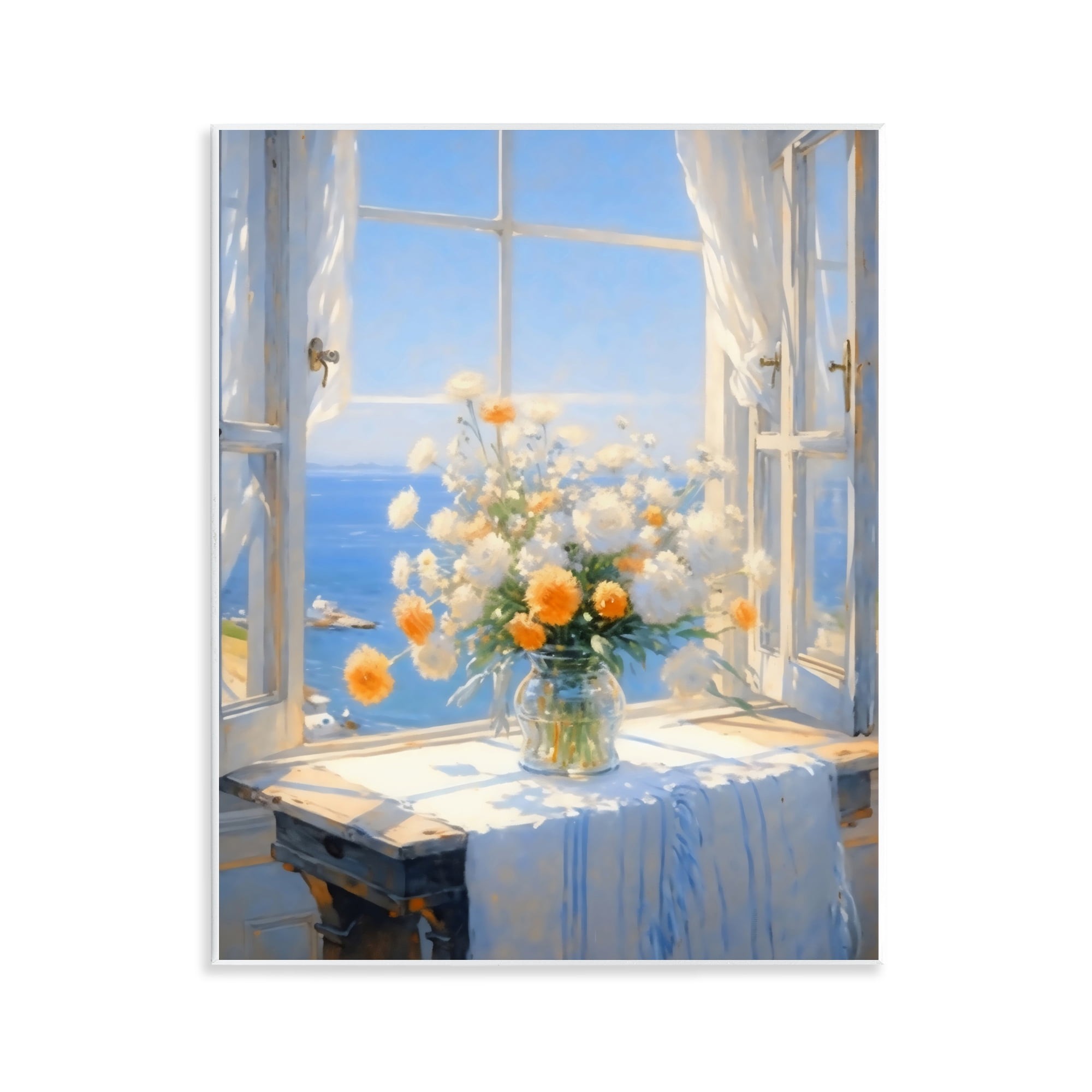 Stupell Industries Floral Window View of Sea Wall Plaque Art, design by Creative Studio