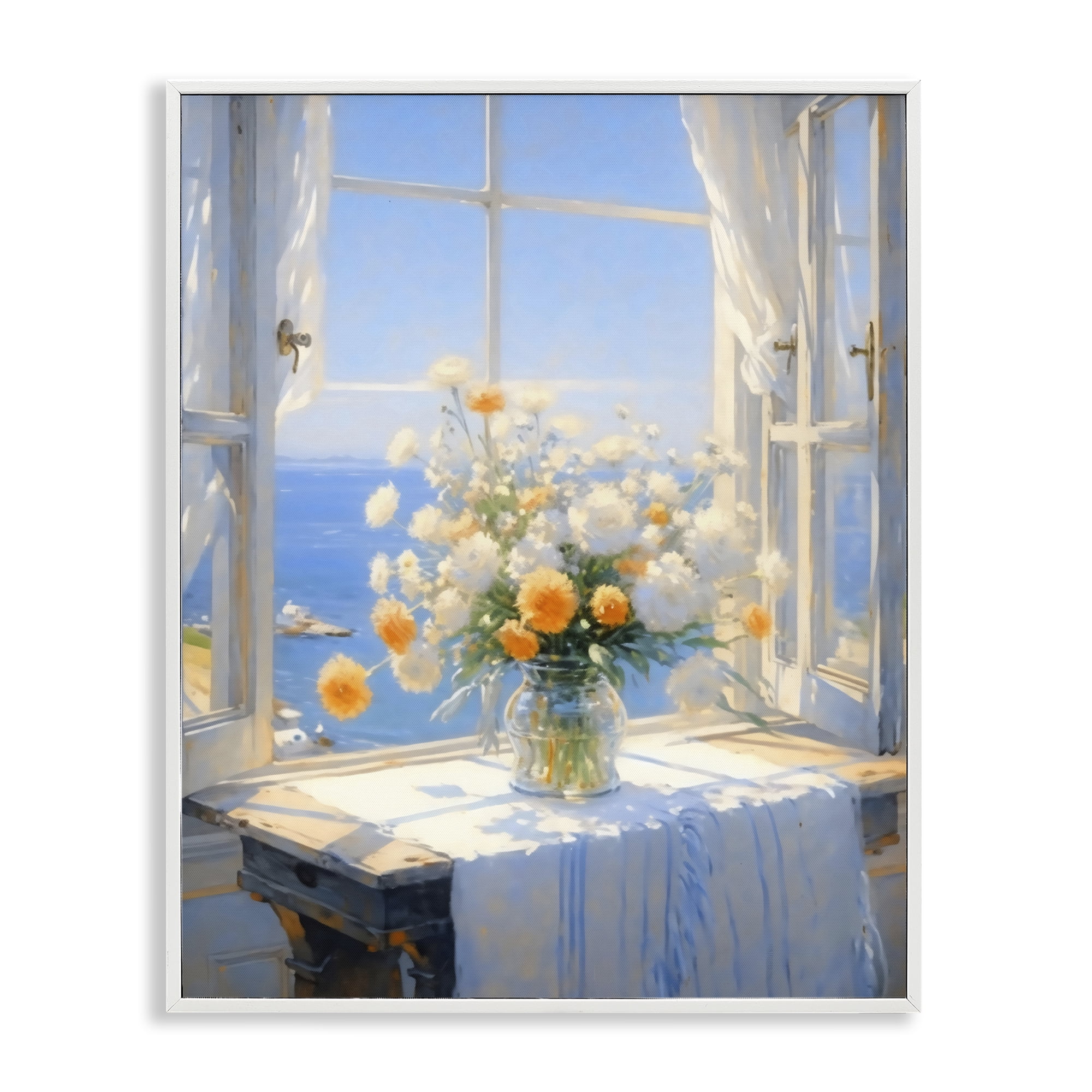Stupell Industries Floral Window View of Sea White Framed Giclee Art, design by Creative Studio
