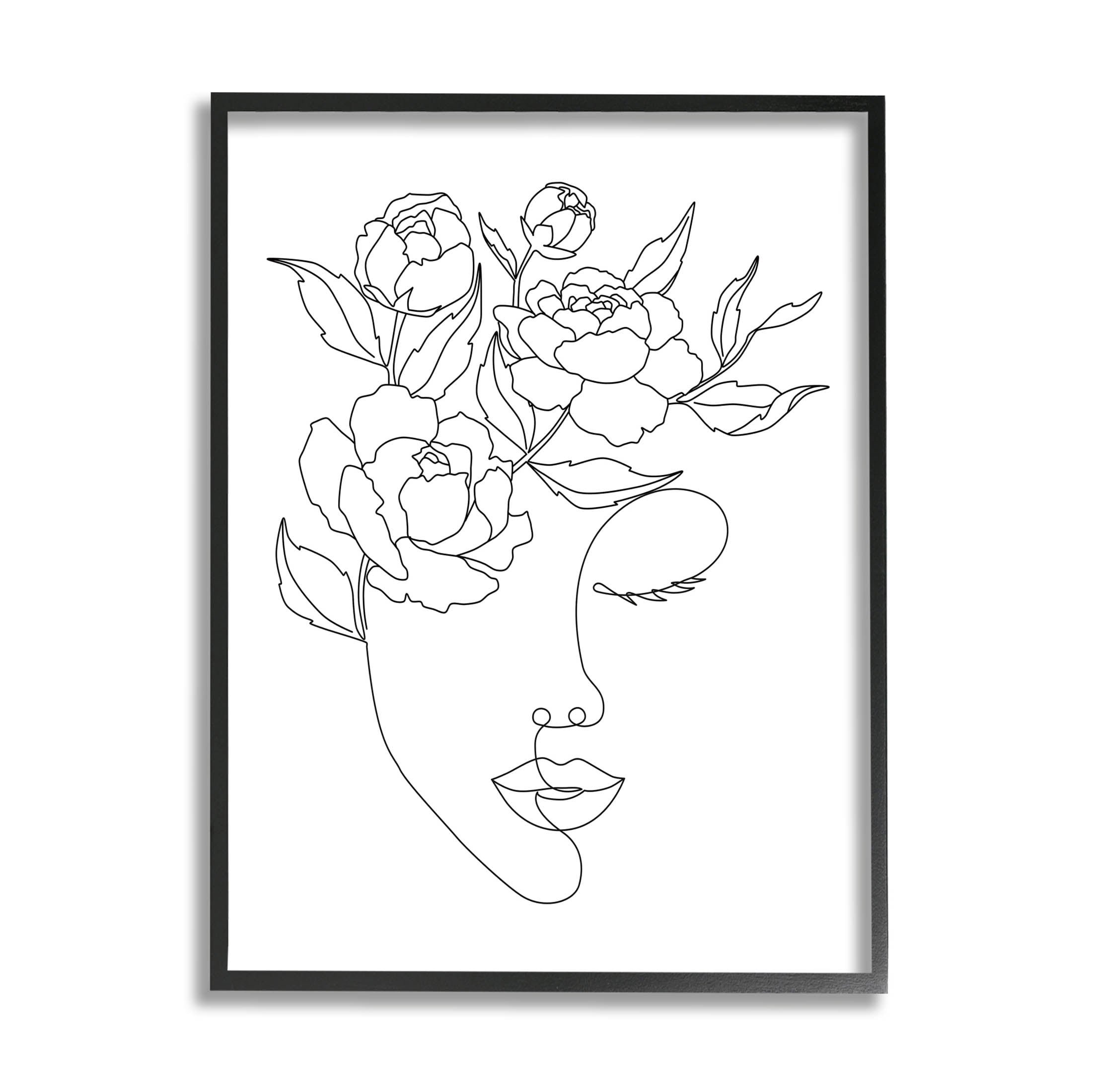 Stupell Industries Floral Woman Face Line Doodle Graphic Art Black Framed Art Print Wall Art, Design by JJ Design House LLC