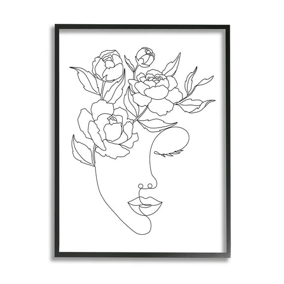 Stupell Industries Floral Woman Face Line Doodle Graphic Art Black Framed Art Print Wall Art, Design by JJ Design House LLC