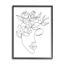 Stupell Industries Floral Woman Face Line Doodle Graphic Art Black Framed Art Print Wall Art, Design by JJ Design House LLC