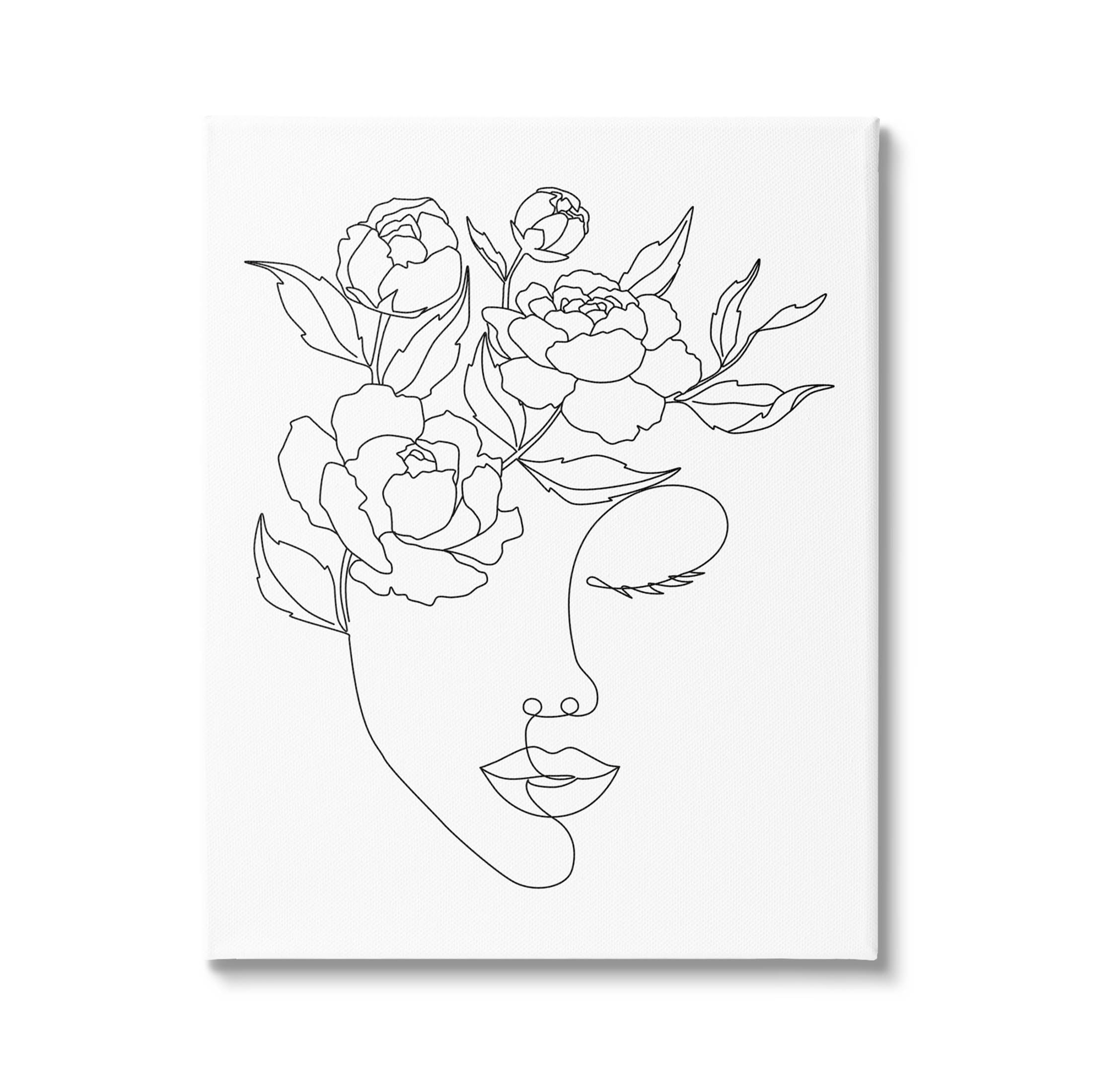 Stupell Industries Floral Woman Face Line Doodle Graphic Art Gallery  Wrapped Canvas Print Wall Art, Design by JJ Design House LLC