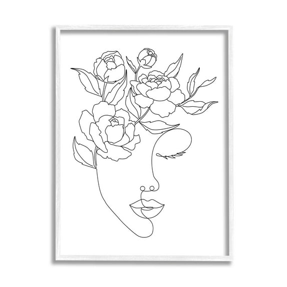 Stupell Industries Floral Woman Face Line Doodle Graphic Art White Framed Art Print Wall Art, Design by JJ Design House LLC