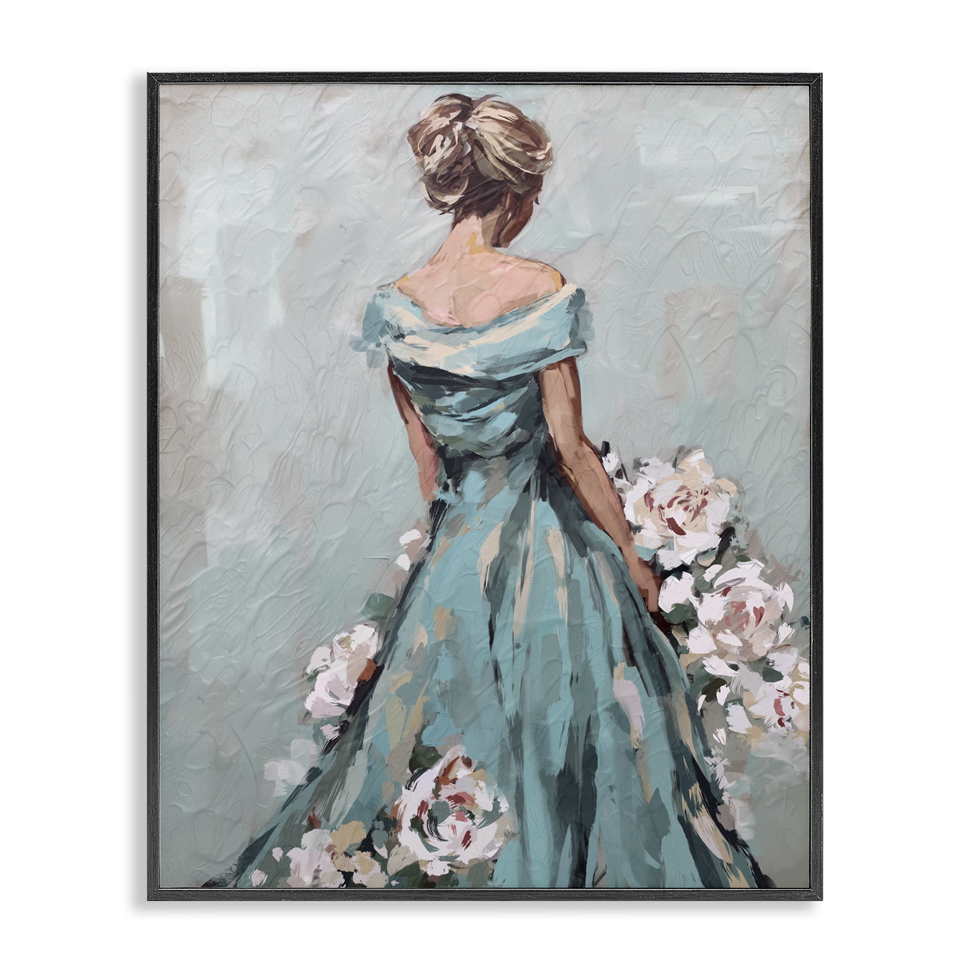 Stupell Industries Floral Woman in Gown Novelty Painting Black Framed Art Print Wall Art, 24 x 30