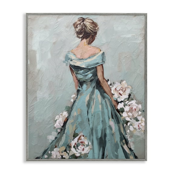 Stupell Industries Floral Woman in Gown Novelty Painting Gray Framed Art Print Wall Art, 11 x 14