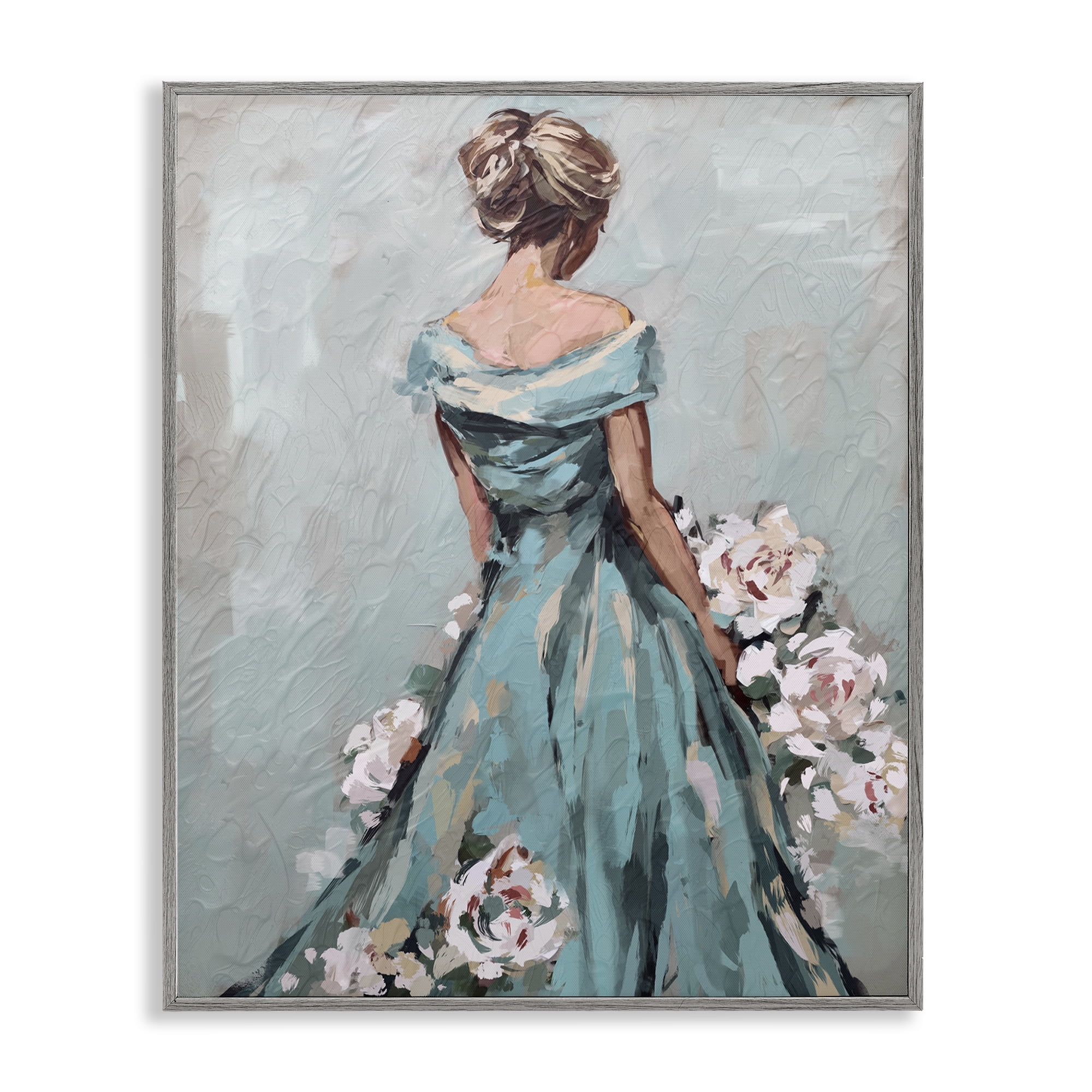 Stupell Industries Floral Woman in Gown Novelty Painting Gray Framed Art Print Wall Art, 24 x 30