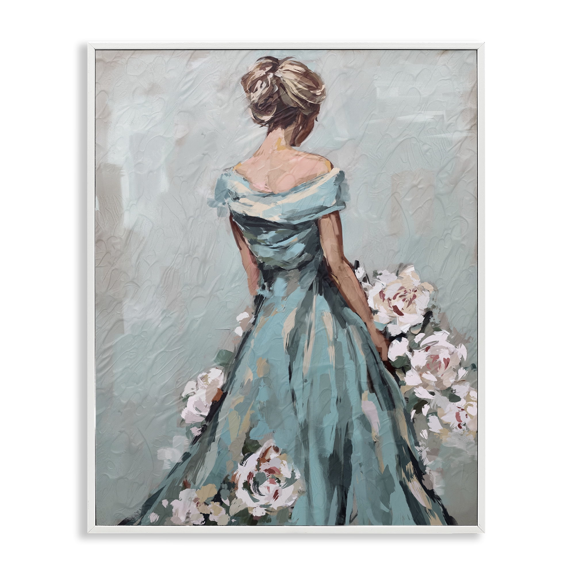 Stupell Industries Floral Woman in Gown Novelty Painting White Framed Art Print Wall Art, 11 x 14