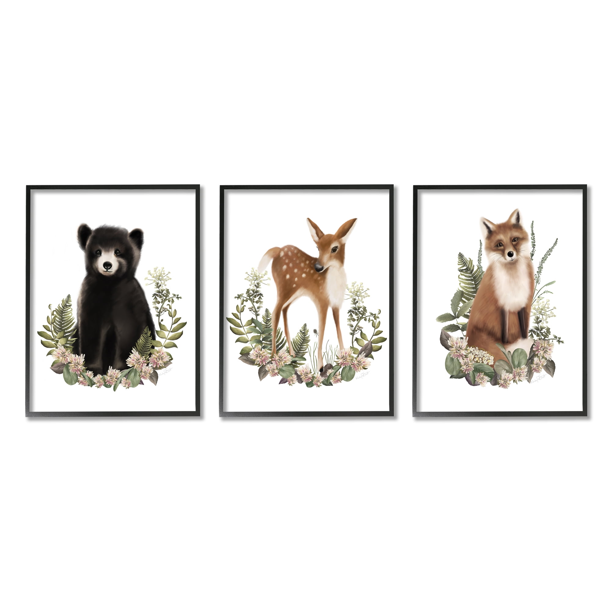 Stupell Industries Floral Woodland Animals Animals & Insects Painting Black Framed Art Print Wall Art, 16 x 20