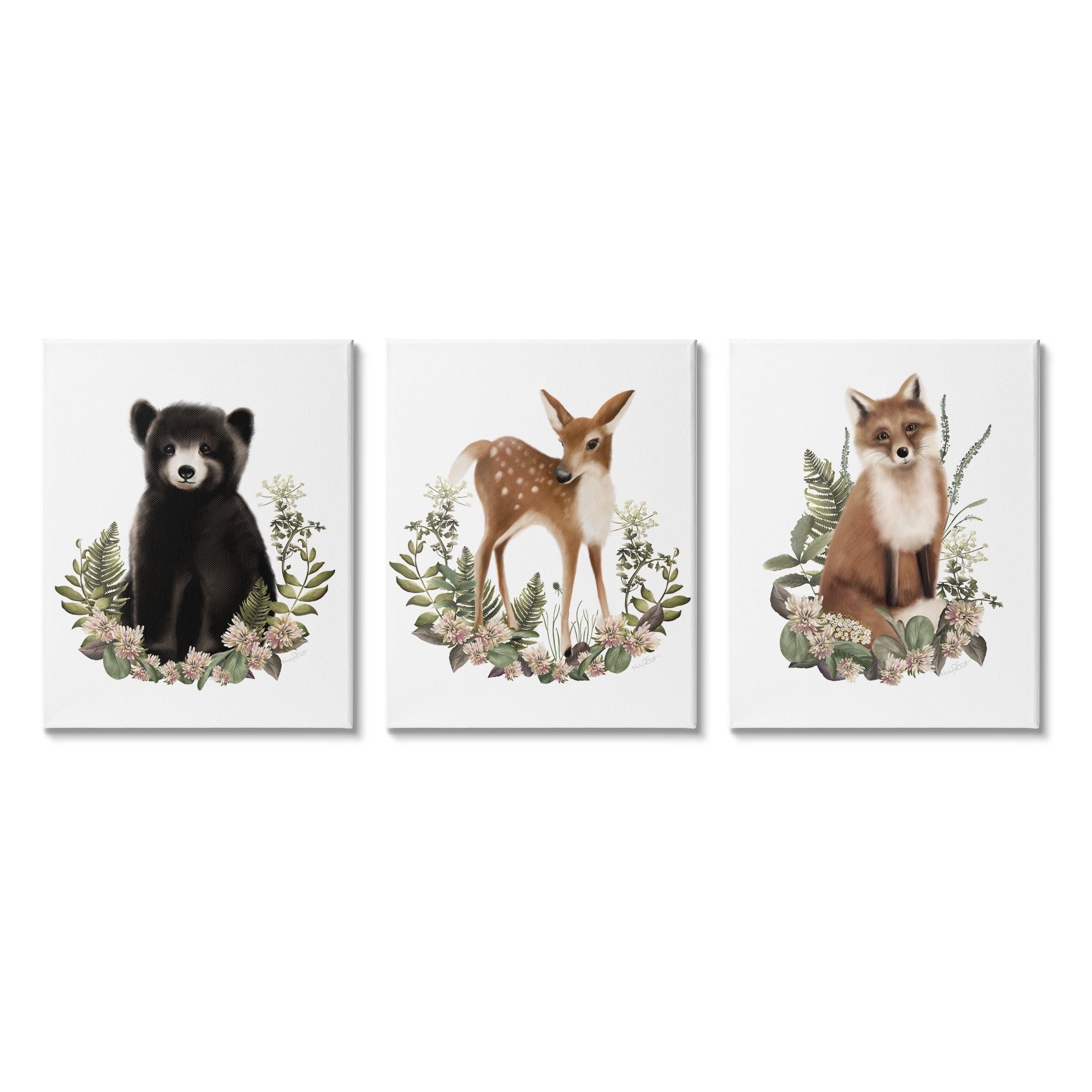 Stupell Industries Floral Woodland Animals Animals & Insects Painting Gallery Wrapped Canvas Art Print Wall Art, 24 x 30, Set of 3