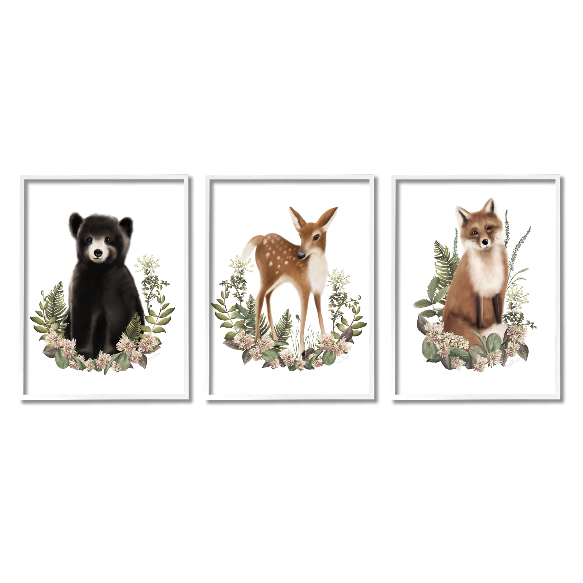 Stupell Industries Floral Woodland Animals Animals & Insects Painting White Framed Art Print Wall Art, 24 x 30