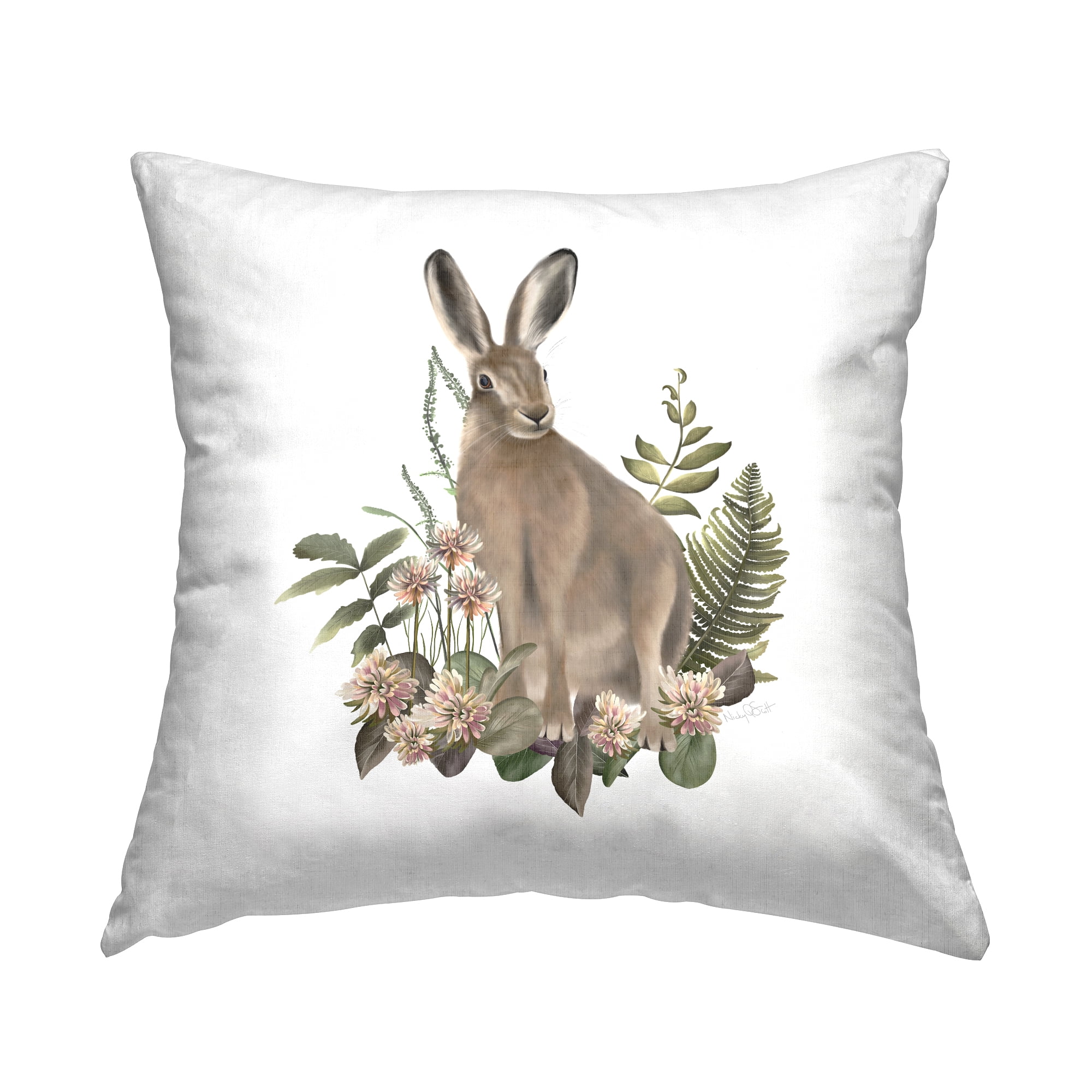 Stupell Industries Floral Woodland Hare Decorative Printed Throw Pillow, 18 x 18
