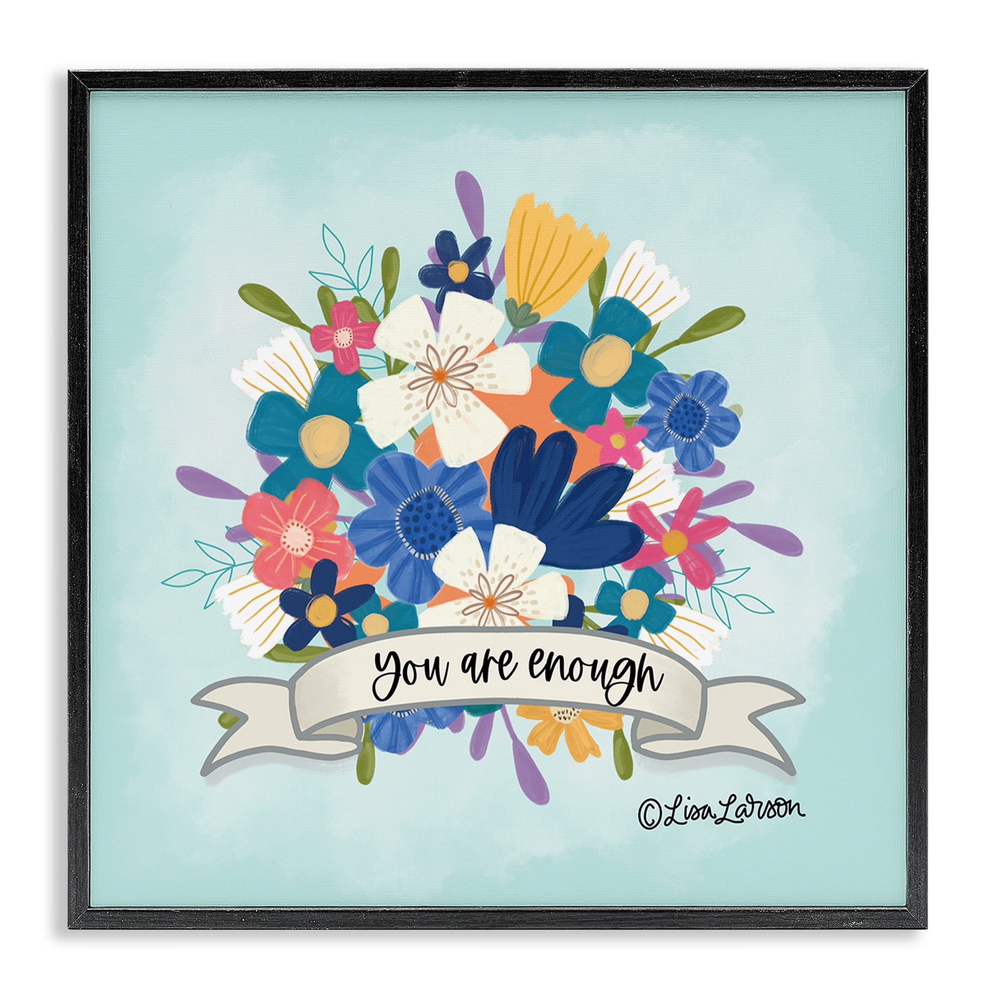 Stupell Industries Floral You Are Enough Plants & Flowers Painting Black Framed Art Print Wall Art, 17 x 17