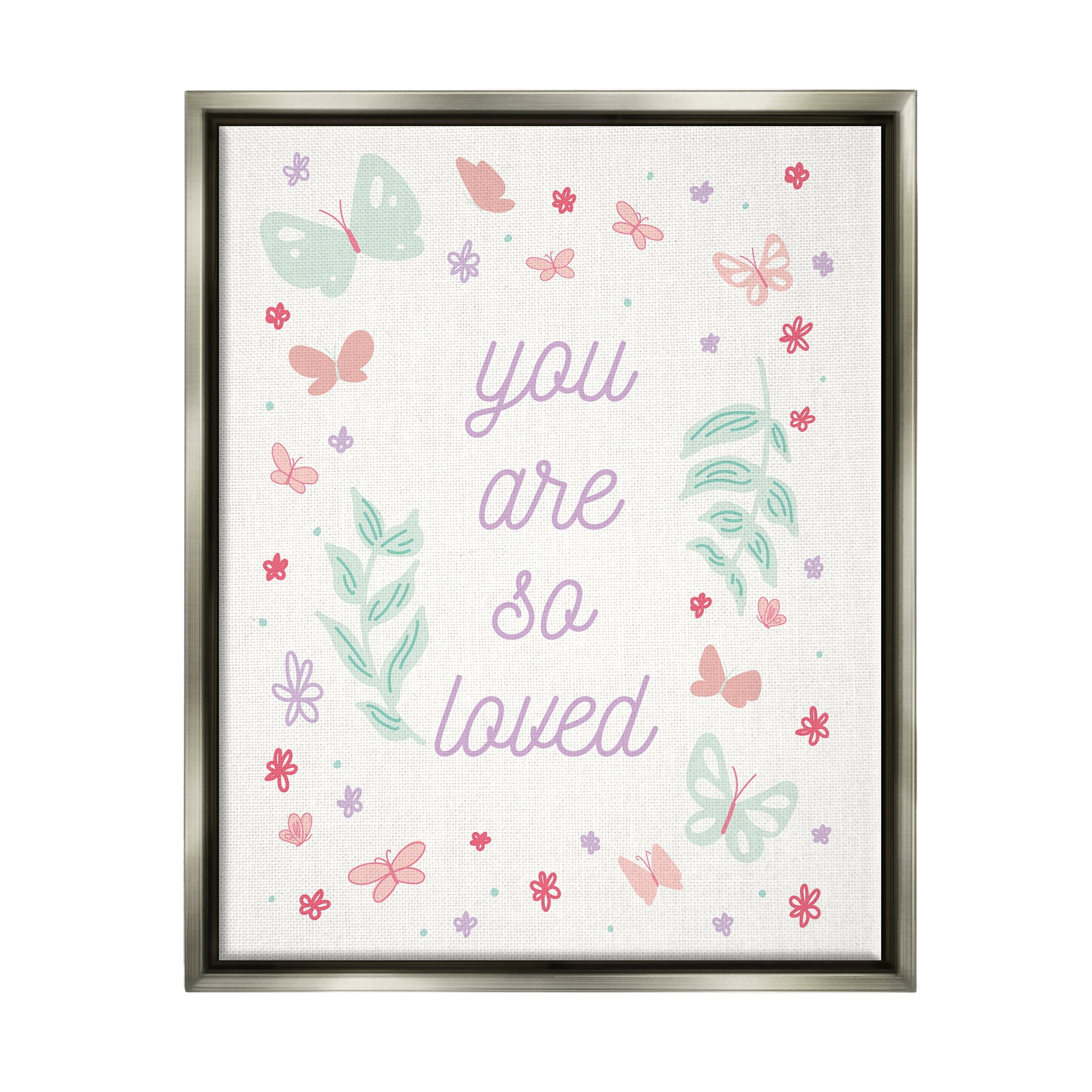 Stupell Industries Floral You Are So Loved Botanical & Floral Painting Gray Floater Framed Art Print Wall Art, 25 x 31
