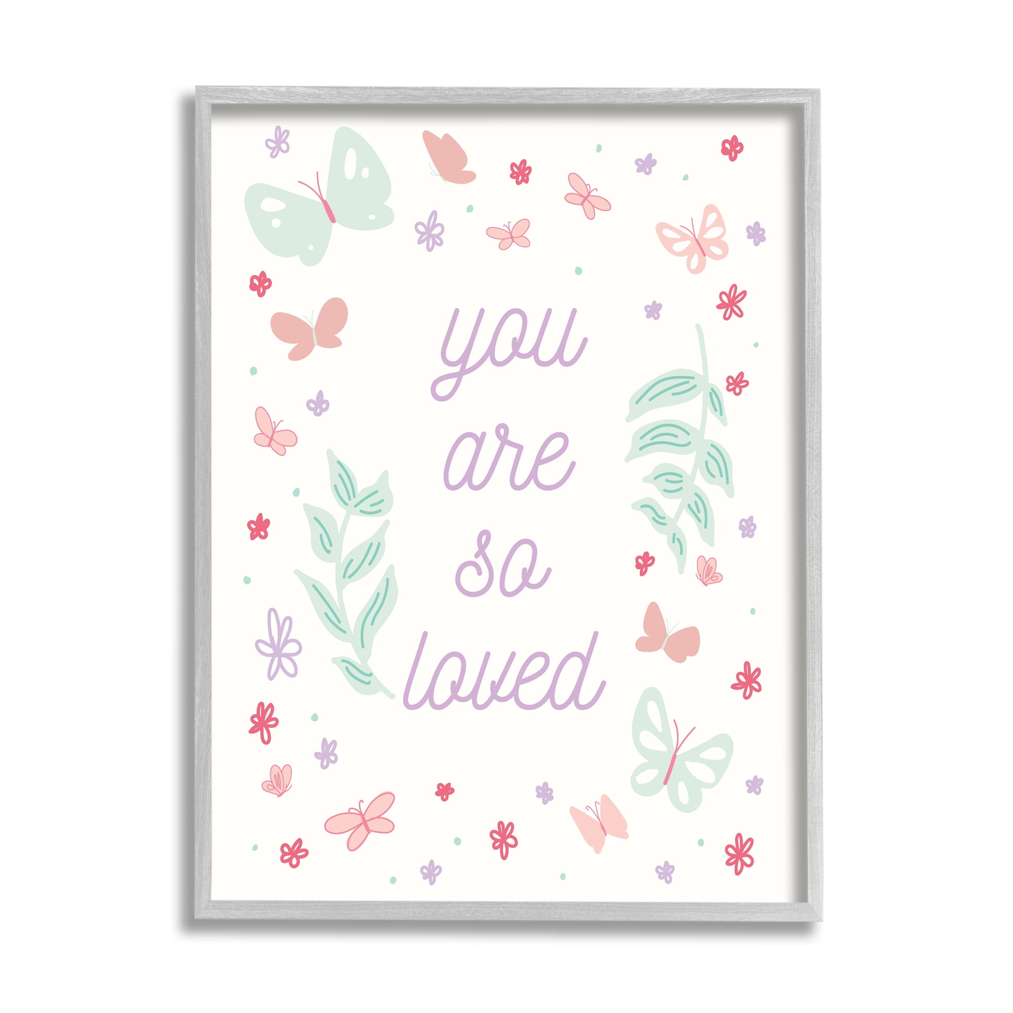 Stupell Industries Floral You Are So Loved Botanical & Floral Painting Gray Framed Art Print Wall Art, 24 x 30