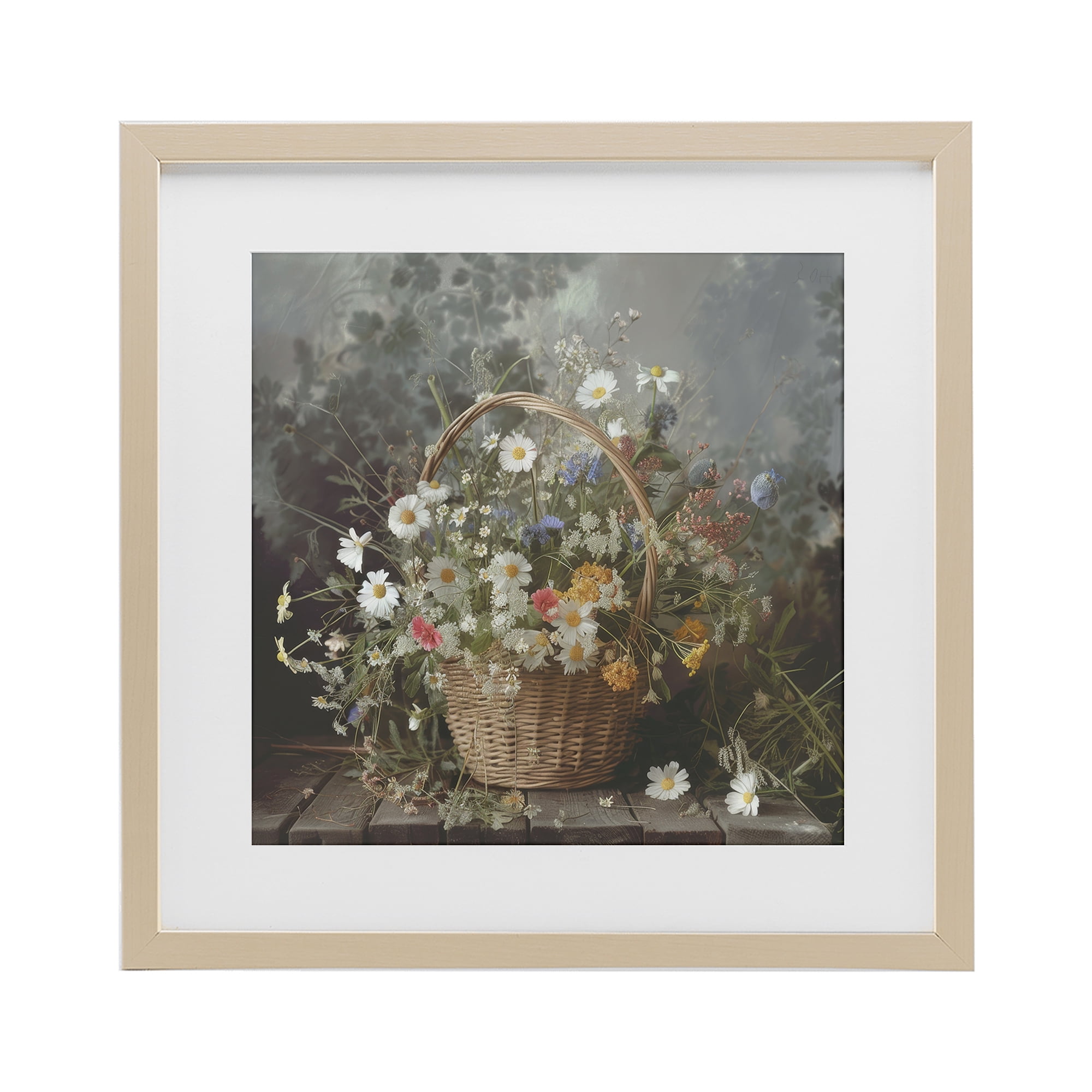 Stupell Industries Florals In A Basket Arrangement Birch Framed Print Under Glass, design by Lazar Studio