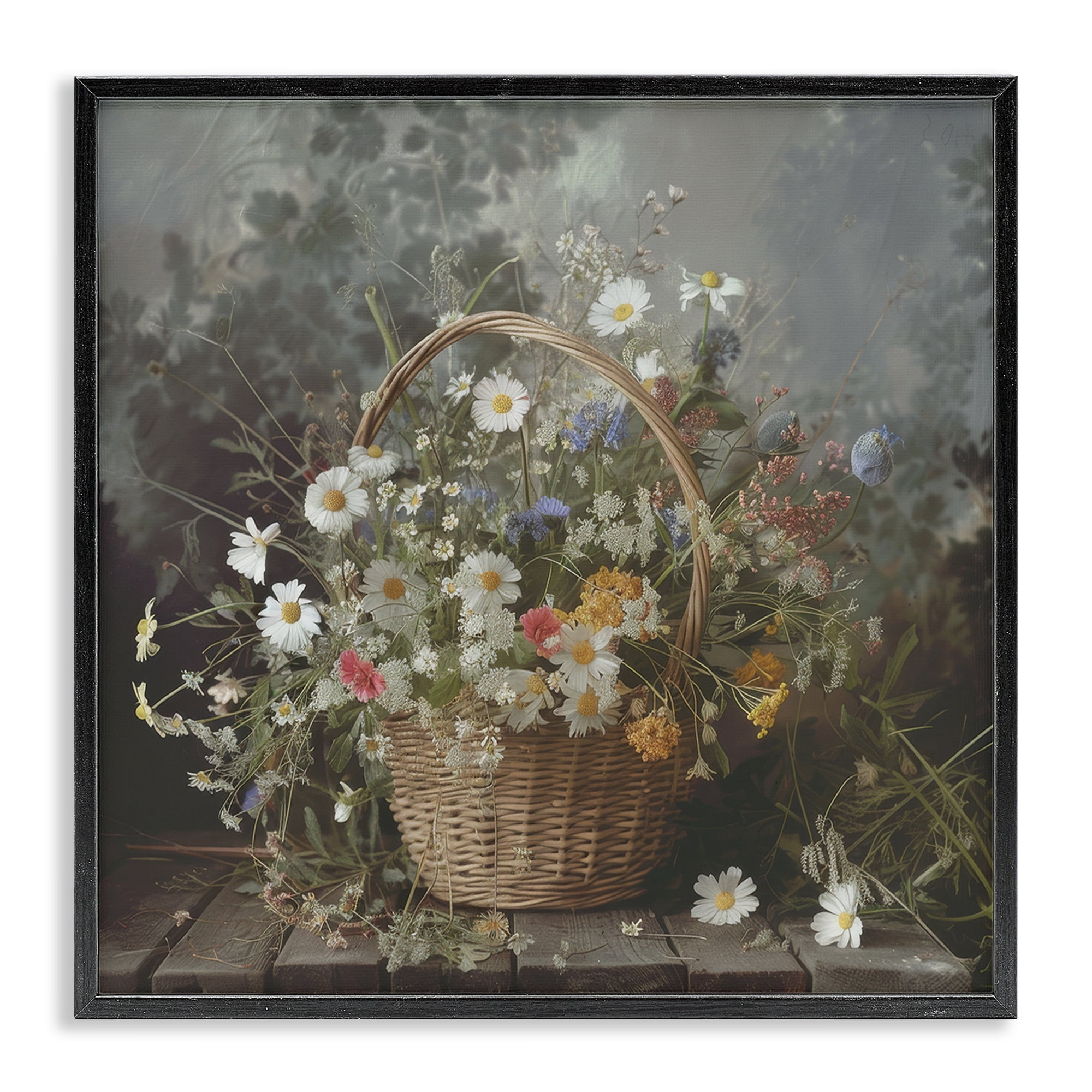 Stupell Industries Florals In A Basket Arrangement Black Framed Giclee Art, design by Lazar Studio