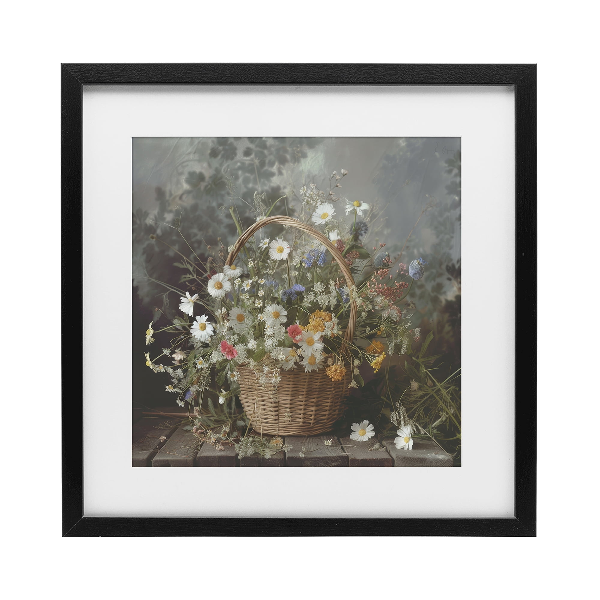 Stupell Industries Florals In A Basket Arrangement Black Framed Print Under Glass, design by Lazar Studio
