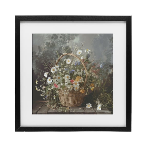 Stupell Industries Farmhouse Florals In A Basket Arrangement Black Framed Print Under Glass, 13 x 13, by Lazar Studio