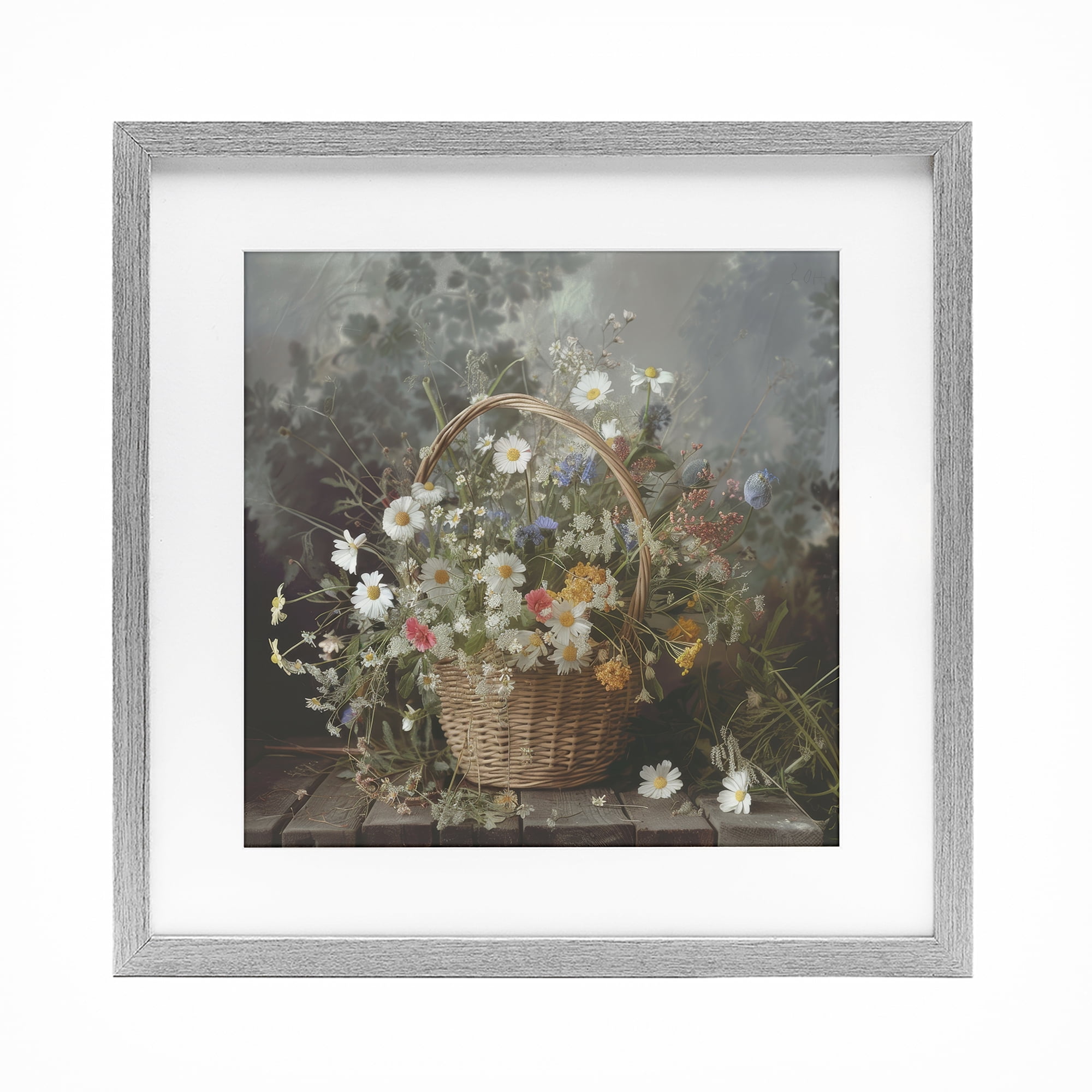 Stupell Industries Florals In A Basket Arrangement Gray Framed Print Under Glass, design by Lazar Studio