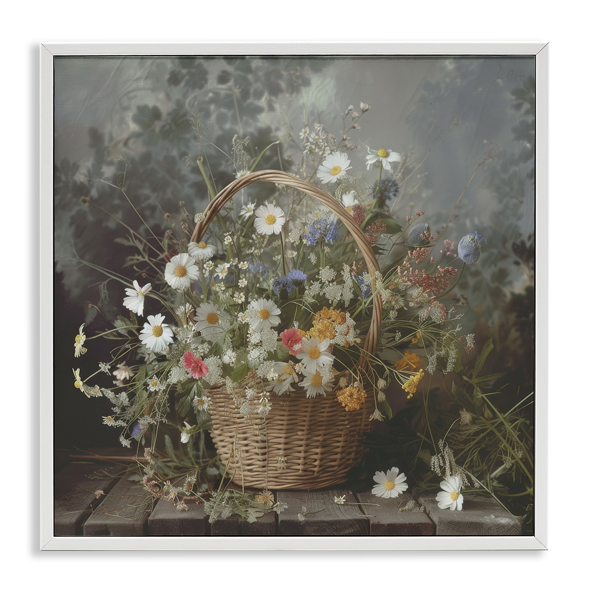 Stupell Industries Florals In A Basket Arrangement White Framed Giclee Art, design by Lazar Studio