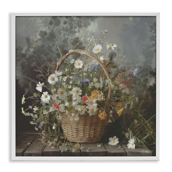 Stupell Industries Farmhouse Florals In A Basket Arrangement White Framed Giclee Art, 17 x 17, by Lazar Studio