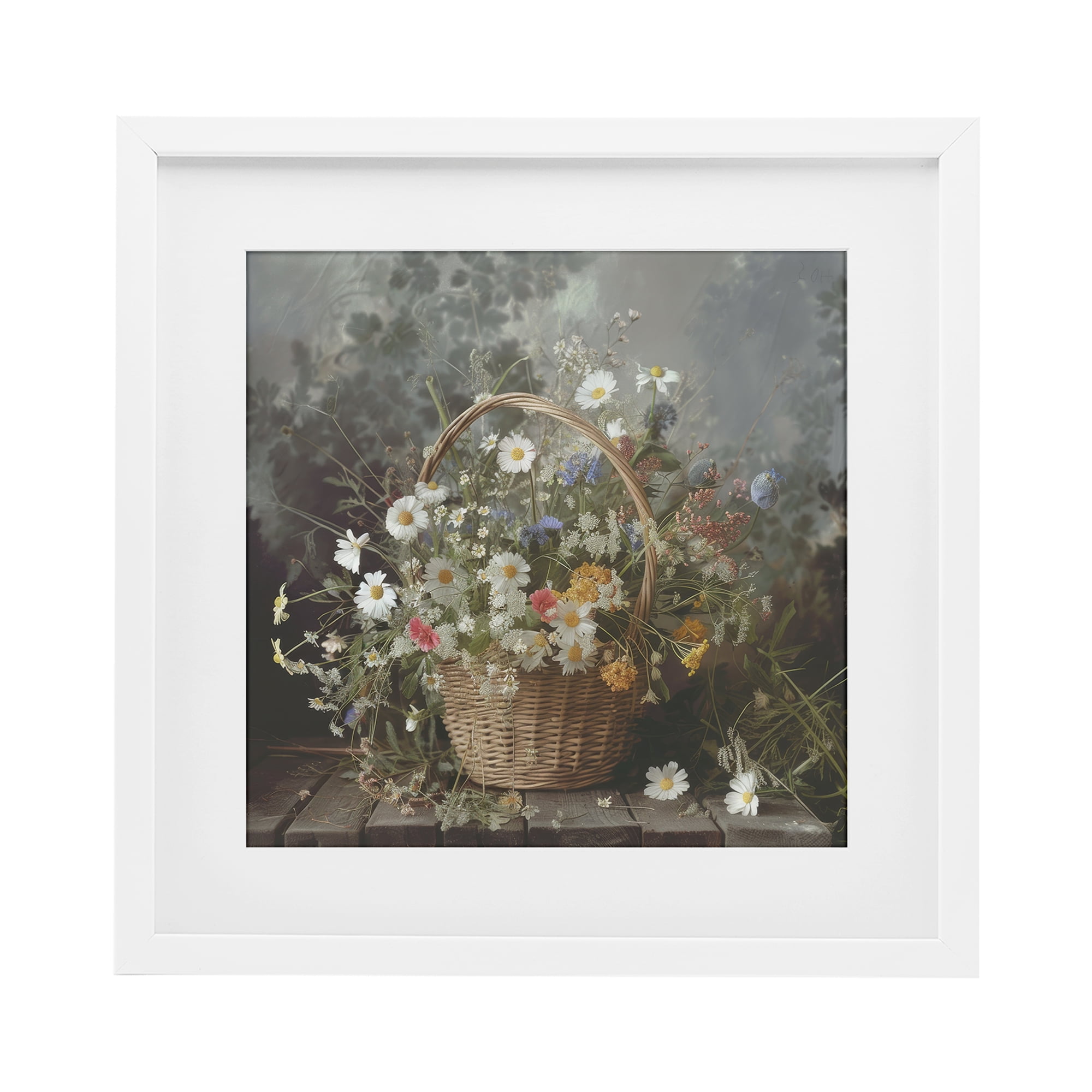 Stupell Industries Florals In A Basket Arrangement White Framed Print Under Glass, design by Lazar Studio