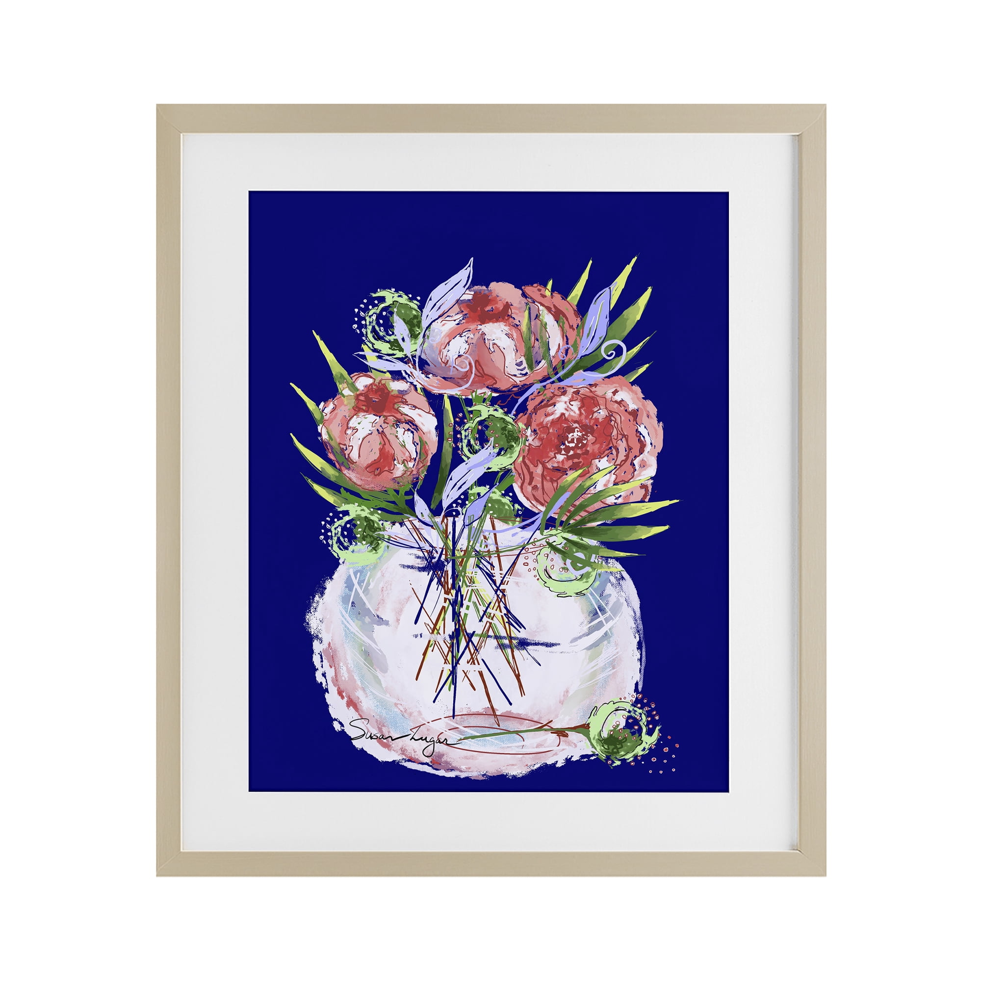 Stupell Industries Florals In Milk Glass Birch Framed Print Under Glass, design by Susan Lugar