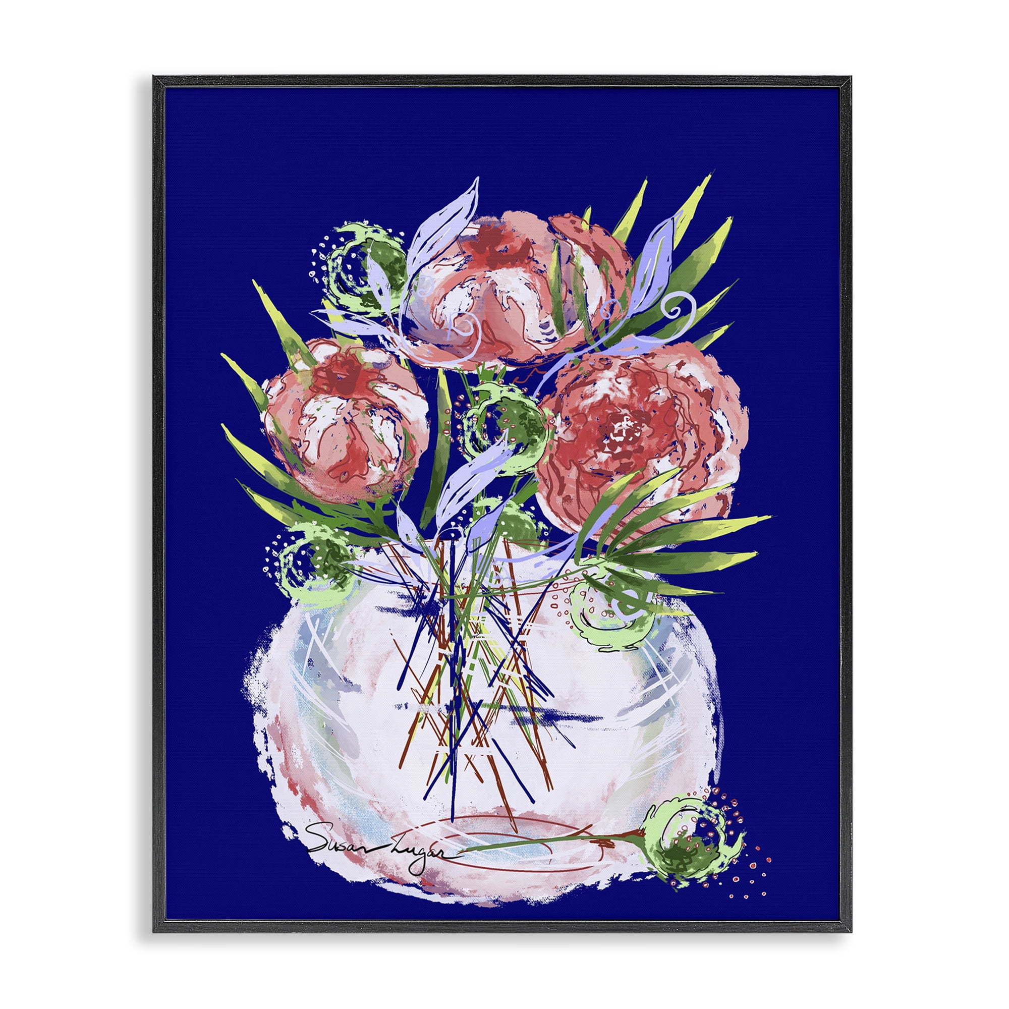 Stupell Industries Florals In Milk Glass Black Framed Giclee Art, design by Susan Lugar