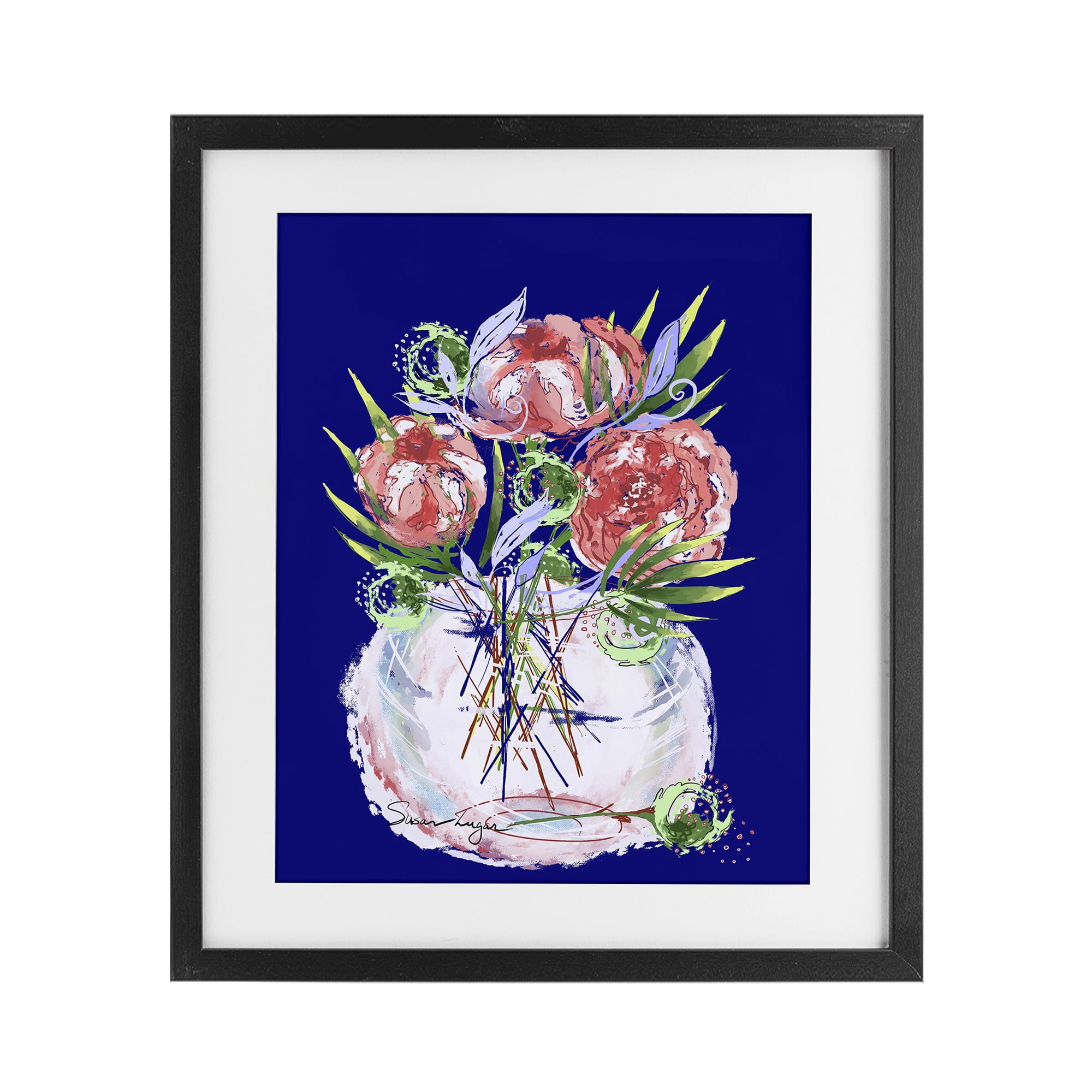 Stupell Industries Florals In Milk Glass Black Framed Print Under Glass, design by Susan Lugar