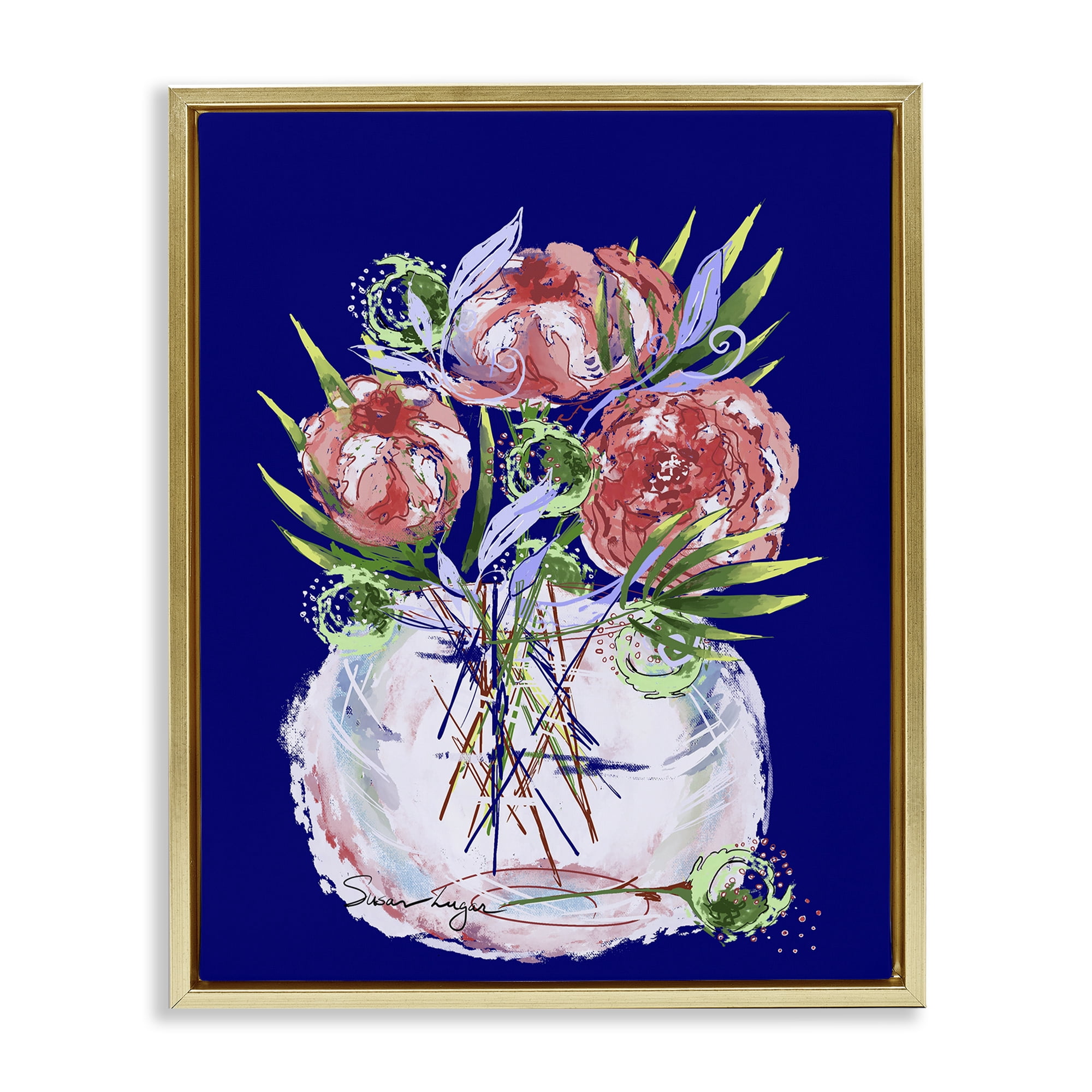 Stupell Industries Florals In Milk Glass Gold Framed Floater Canvas Wall Art, design by Susan Lugar