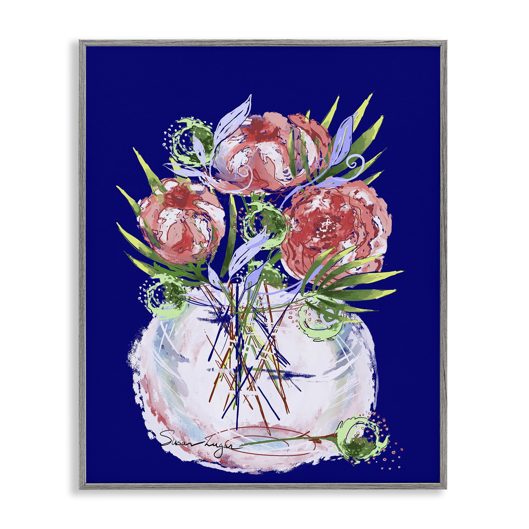 Stupell Industries Florals In Milk Glass Gray Framed Giclee Art, design by Susan Lugar