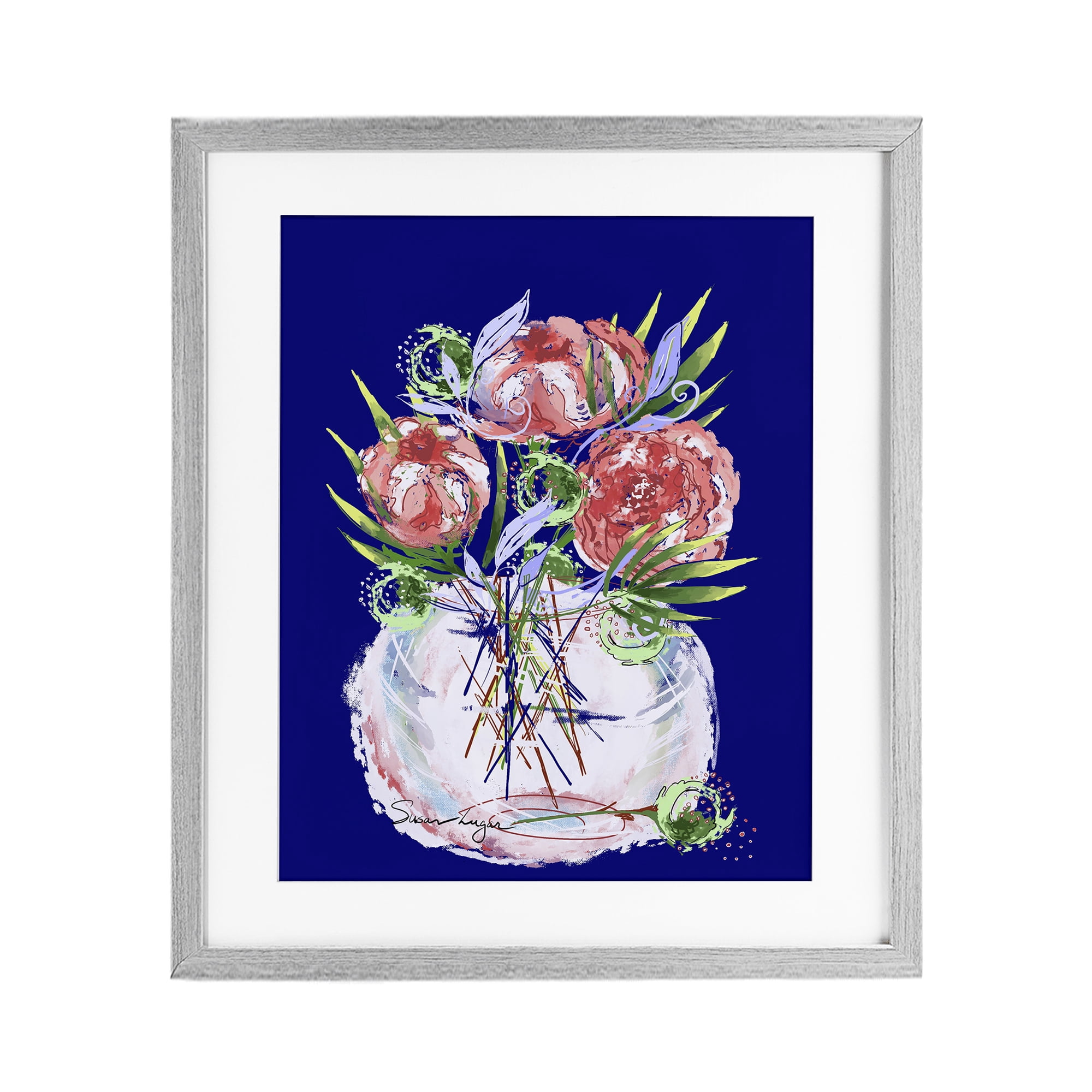 Stupell Industries Florals In Milk Glass Gray Framed Print Under Glass, design by Susan Lugar