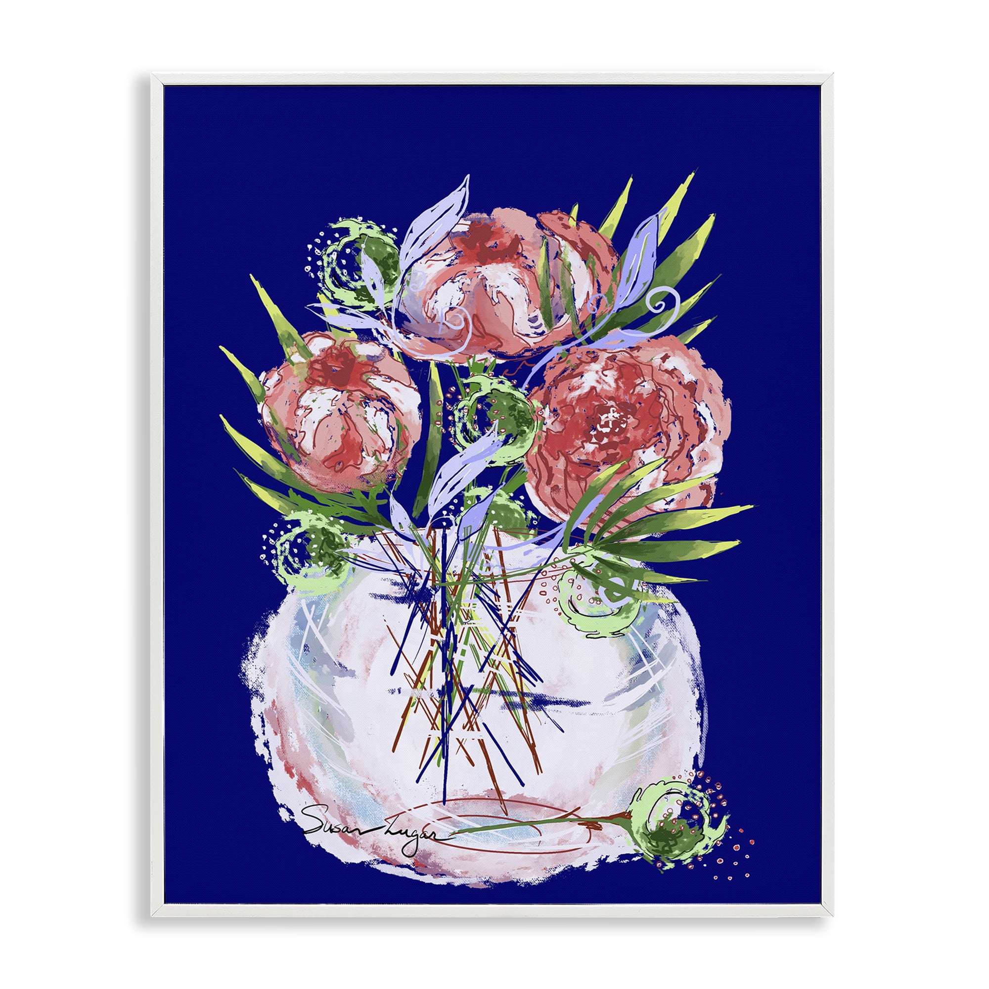 Stupell Industries Florals In Milk Glass White Framed Giclee Art, design by Susan Lugar
