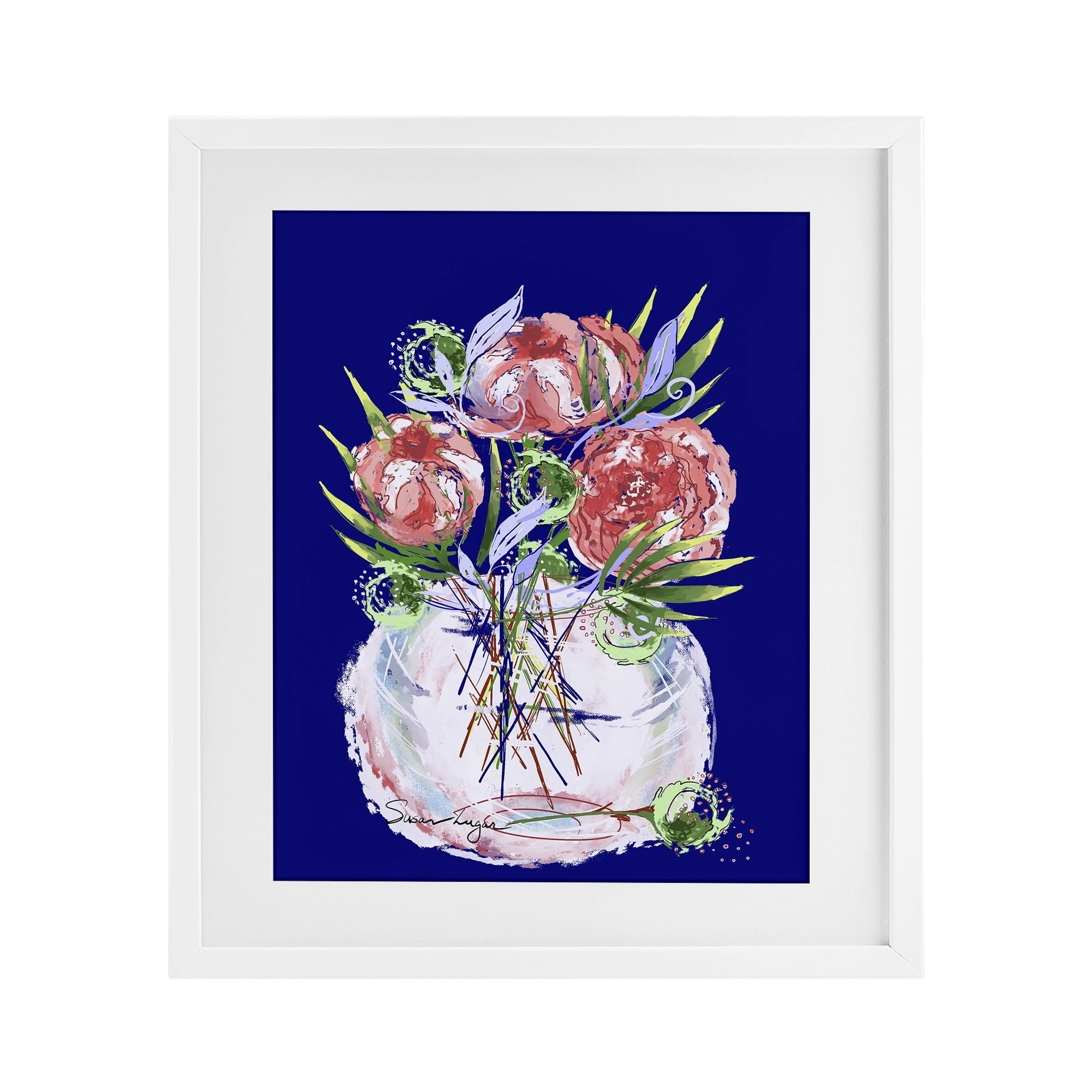 Stupell Industries Florals In Milk Glass White Framed Print Under Glass, design by Susan Lugar