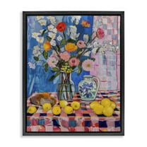 Stupell Industries Florals & Lemons Whimsy Food & Beverage Painting Black Floater Framed Canvas Art Print Wall Art, 17 x 21