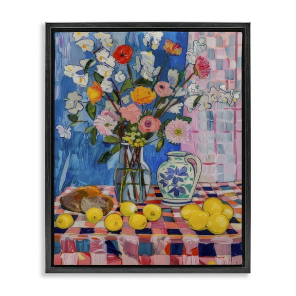 Stupell Industries Florals & Lemons Whimsy Food & Beverage Painting Black Floater Framed Canvas Art Print Wall Art, 17 x 21