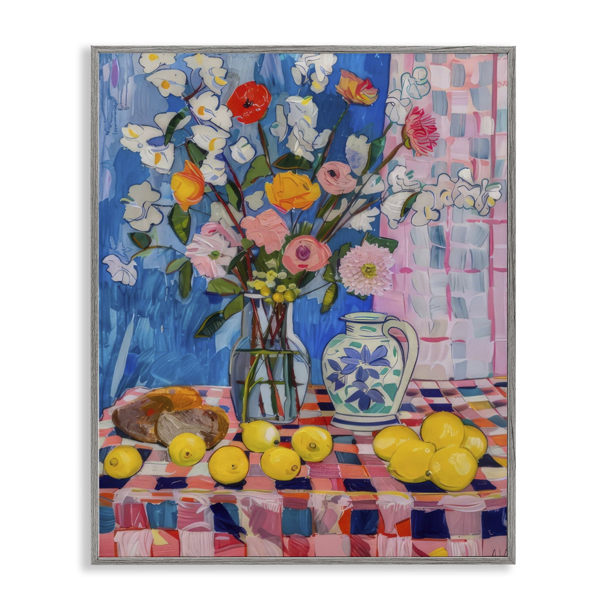 Stupell Industries Florals & Lemons Whimsy Food & Beverage Painting Gray Framed Art Print Wall Art, 11 x 14