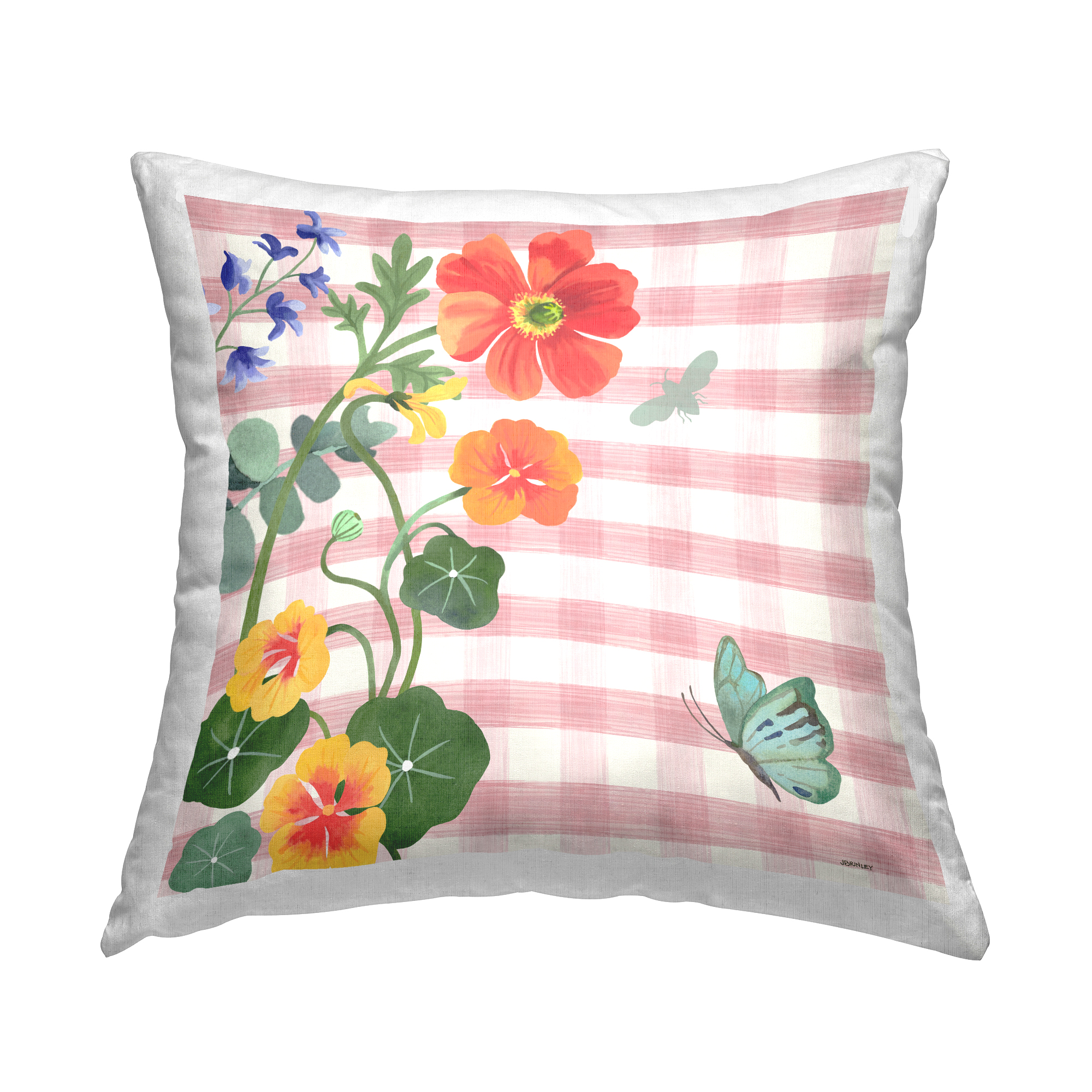 Stupell Industries Florals & Pink Gingham Decorative Printed Throw Pillow, 18 x 18