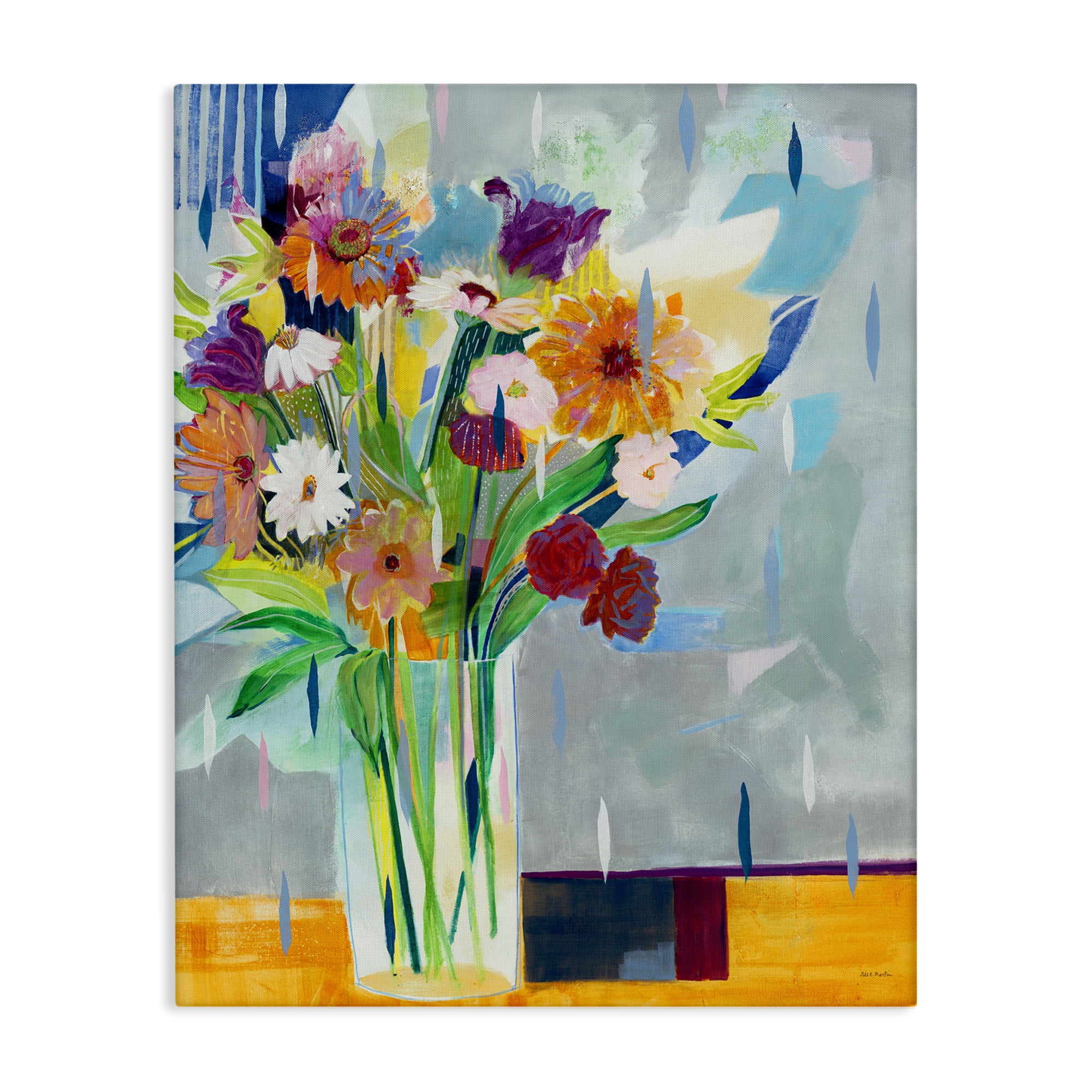 Stupell Industries Florals on Blocked Background Plants & Flowers Painting Wrapped Canvas Art Print Wall Art, 24 x 30