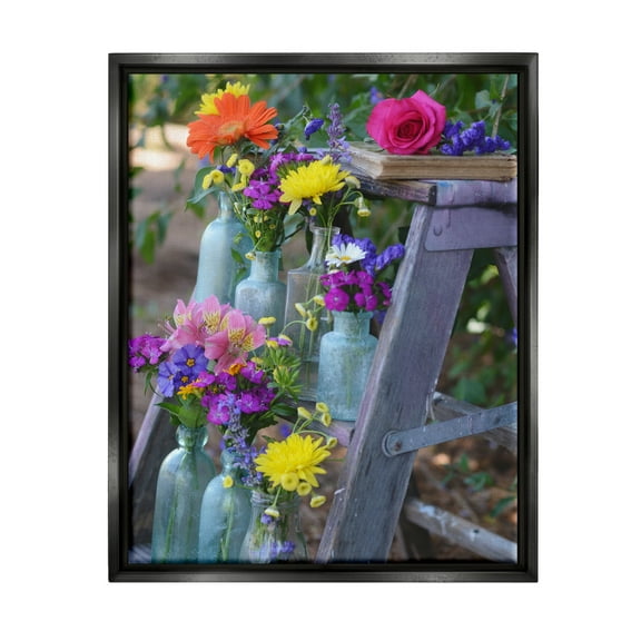 Stupell Industries Florals on Country Ladder Botanical & Floral Photography Black Floater Framed Canvas Art Print Wall Art, 17 x 21