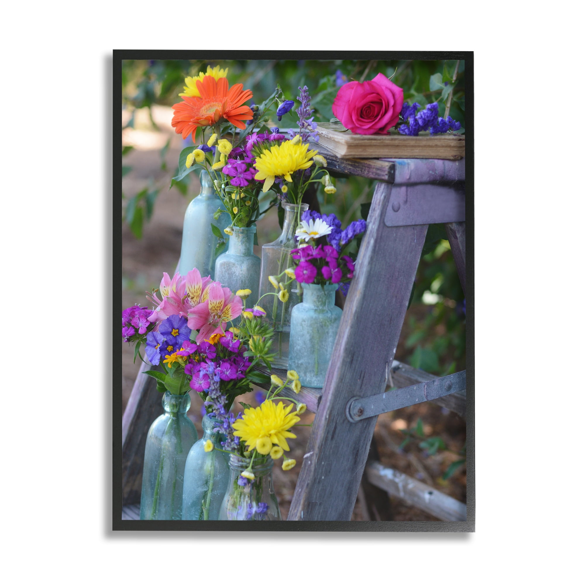 Stupell Industries Florals on Country Ladder Botanical & Floral Photography Black Framed Art Print Wall Art, 24 x 30