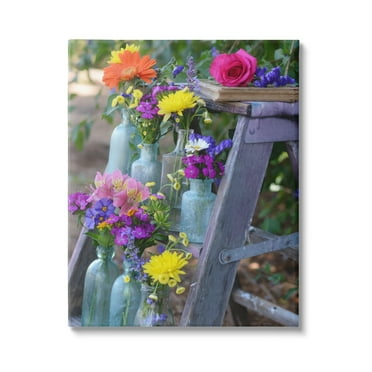 Stupell Industries Florals on Country Ladder Botanical & Floral Photography Gallery Wrapped Canvas Art Print Wall Art, 16 x 20